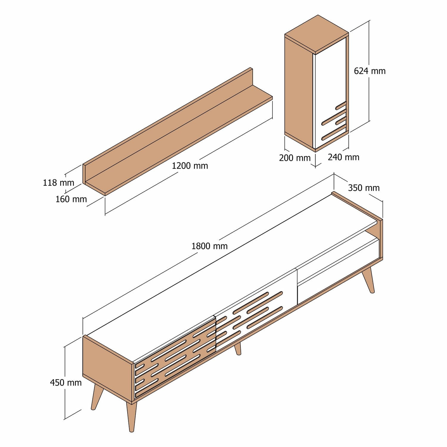 Comoda tv, Hanah Home, pal melaminat, nuc si crem, 180x45x35 cm, 845HCT5346 — imaginea 6