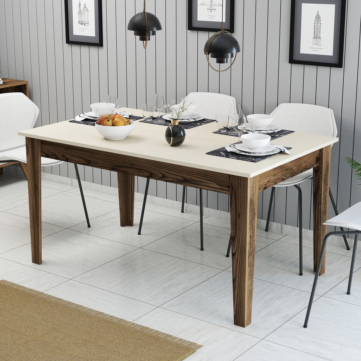 Masa dining, Hanah Home, PAL melaminat, nuc crem, 145x88x75 cm — imaginea 2