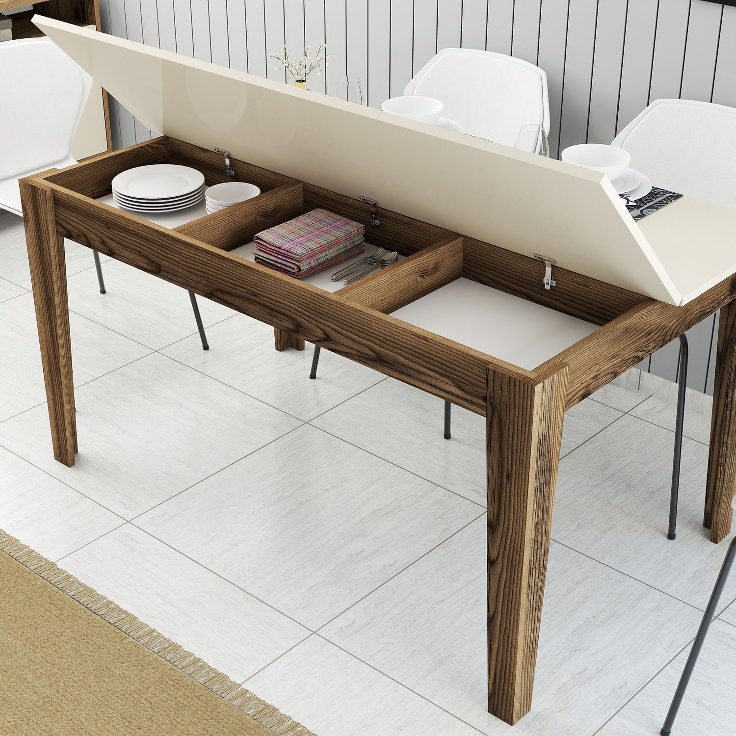 Masa dining, Hanah Home, PAL melaminat, nuc crem, 145x88x75 cm — imaginea 4