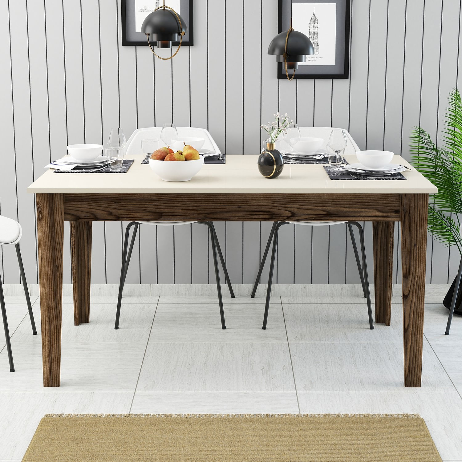 Masa dining, Hanah Home, PAL melaminat, nuc crem, 145x88x75 cm — imaginea 5