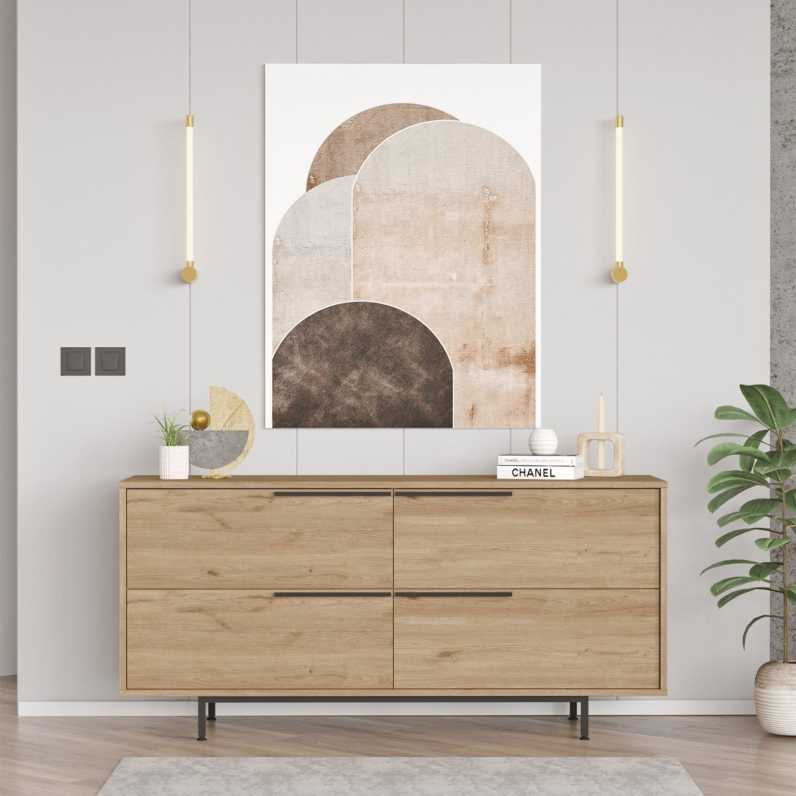 Consola, Hanah Home, panou de particule melaminat, nuc, 160x44.5x74.3 cm — imaginea 3
