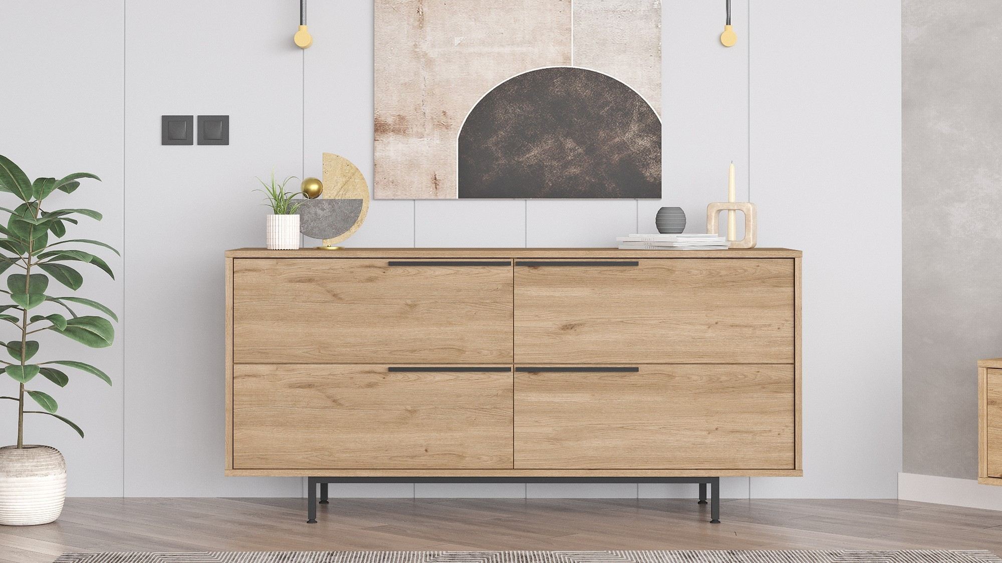 Consola, Hanah Home, panou de particule melaminat, nuc, 160x44.5x74.3 cm — imaginea 4