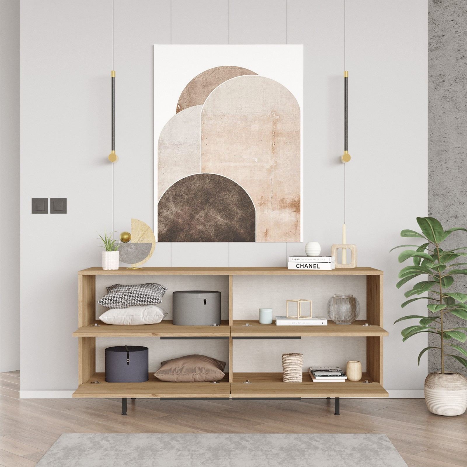 Consola, Hanah Home, panou de particule melaminat, nuc, 160x44.5x74.3 cm — imaginea 5