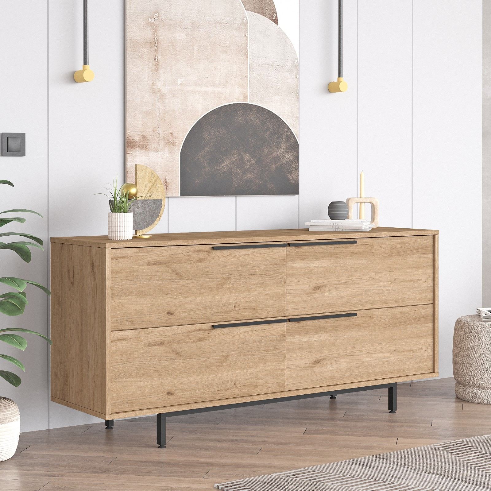 Consola, Hanah Home, panou de particule melaminat, nuc, 160x44.5x74.3 cm — imaginea 7