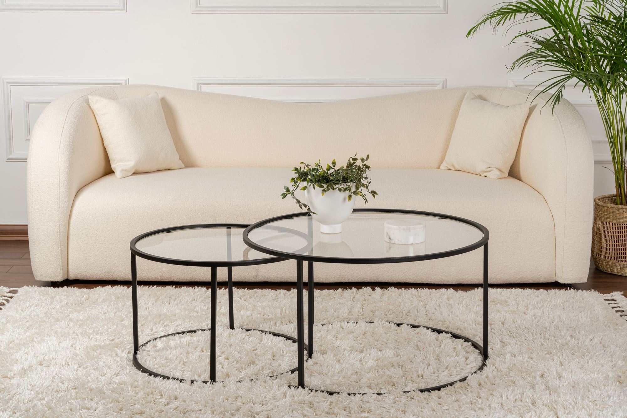 Set masute de cafea, Hanah Home, sticla securizata, negru-transparent, 80x80x43 cm, 60x60x39 cm — imaginea 3