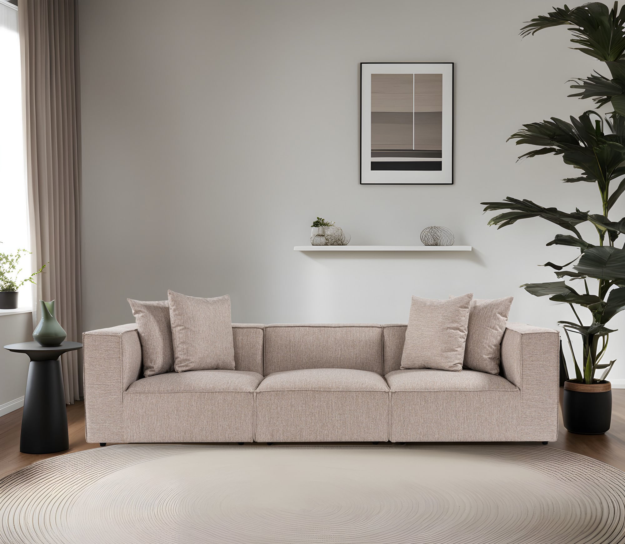 Canapea 3 locuri, Hanah Home, lemn de carpen, in, bej nisip, 270x95x65 cm — imaginea 8