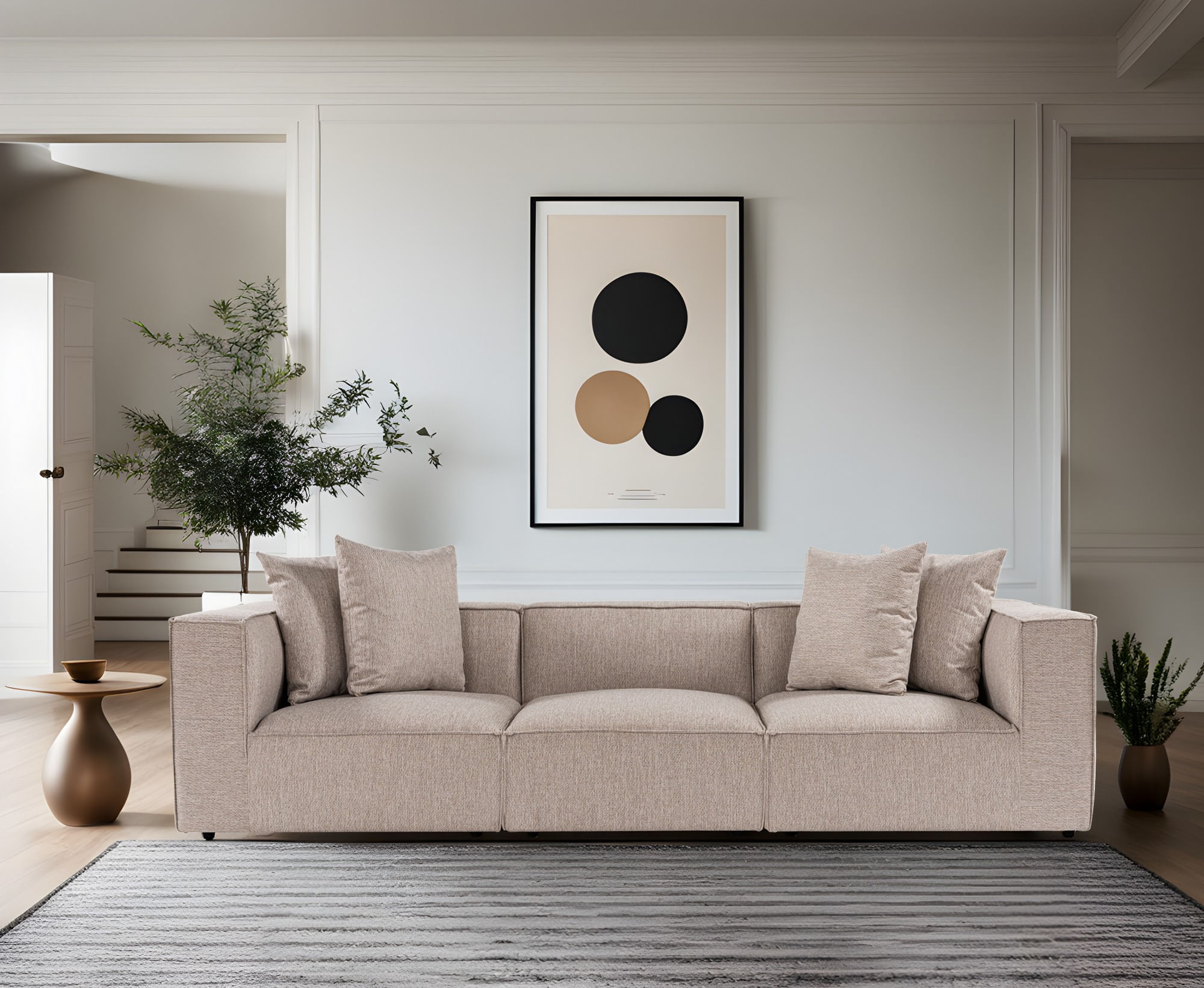 Canapea 3 locuri, Hanah Home, lemn de carpen, in, bej nisip, 270x95x65 cm — imaginea 9