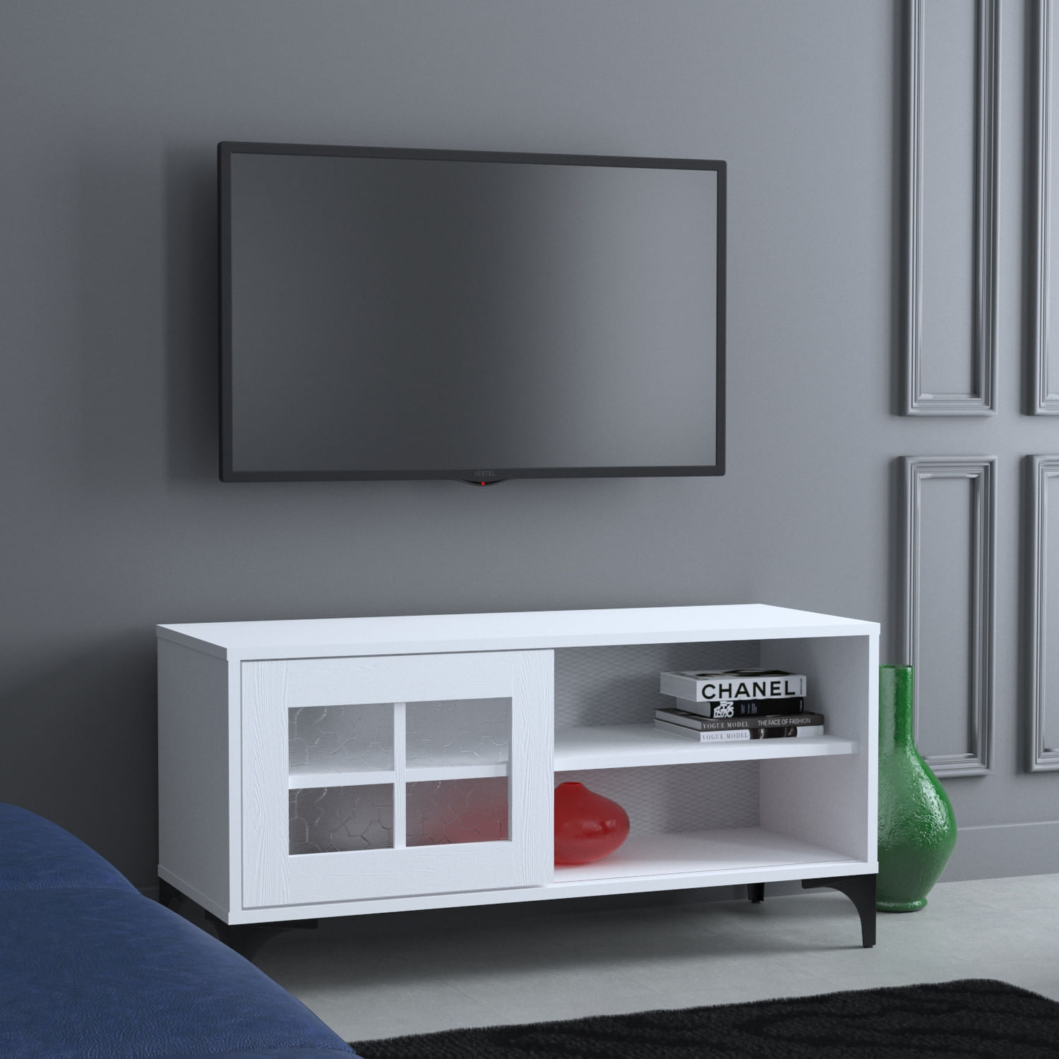 Comoda tv, Hanah Home, pal melaminat, alb, 100x54x42 cm — imaginea 2