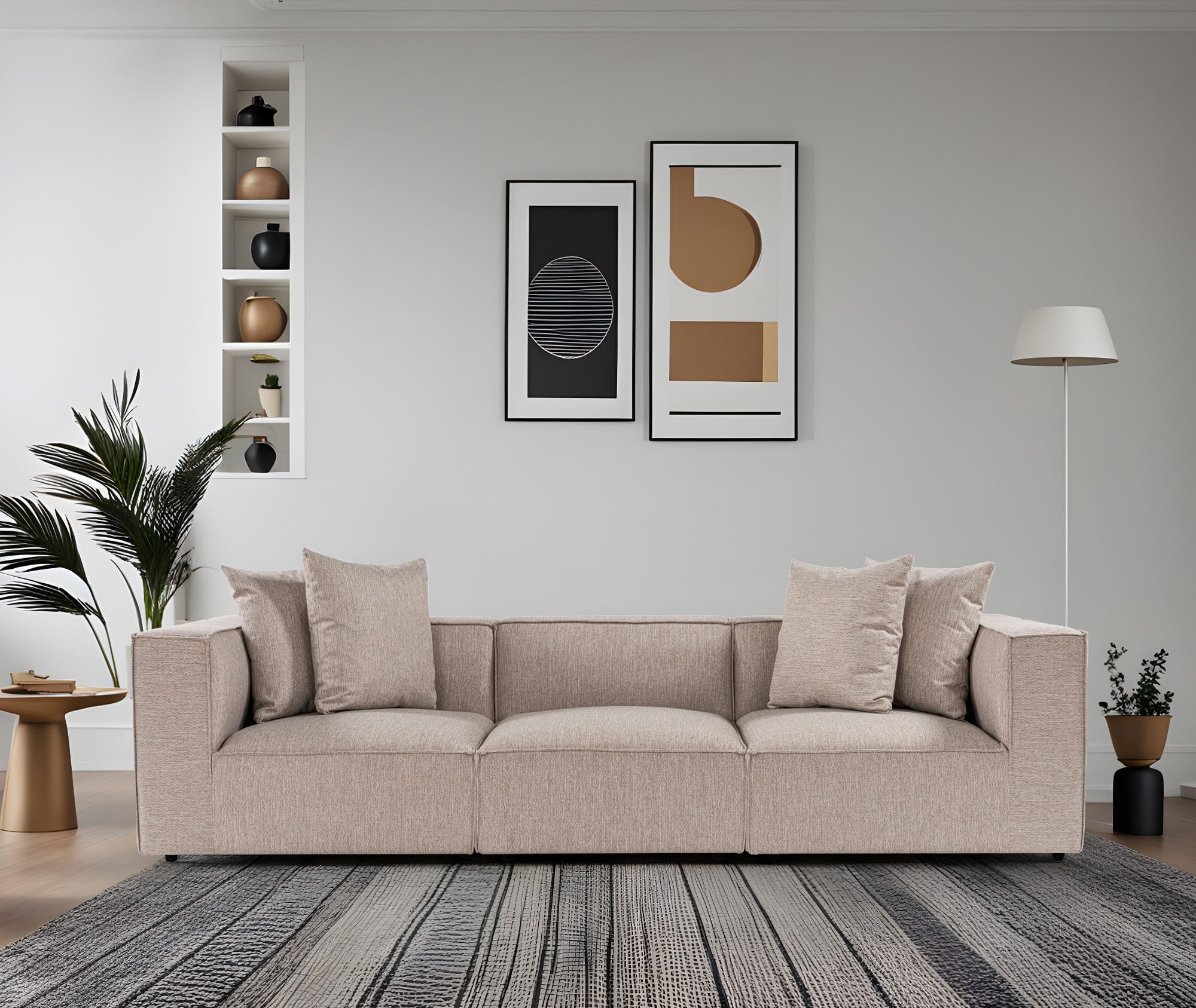Canapea 3 locuri, Hanah Home, lemn de carpen, in, bej nisip, 270x95x65 cm — imaginea 10