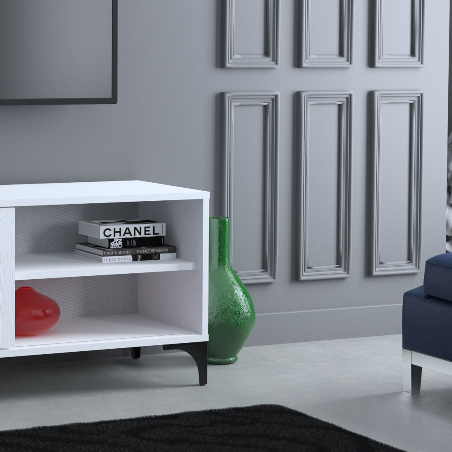 Comoda tv, Hanah Home, pal melaminat, alb, 100x54x42 cm — imaginea 3
