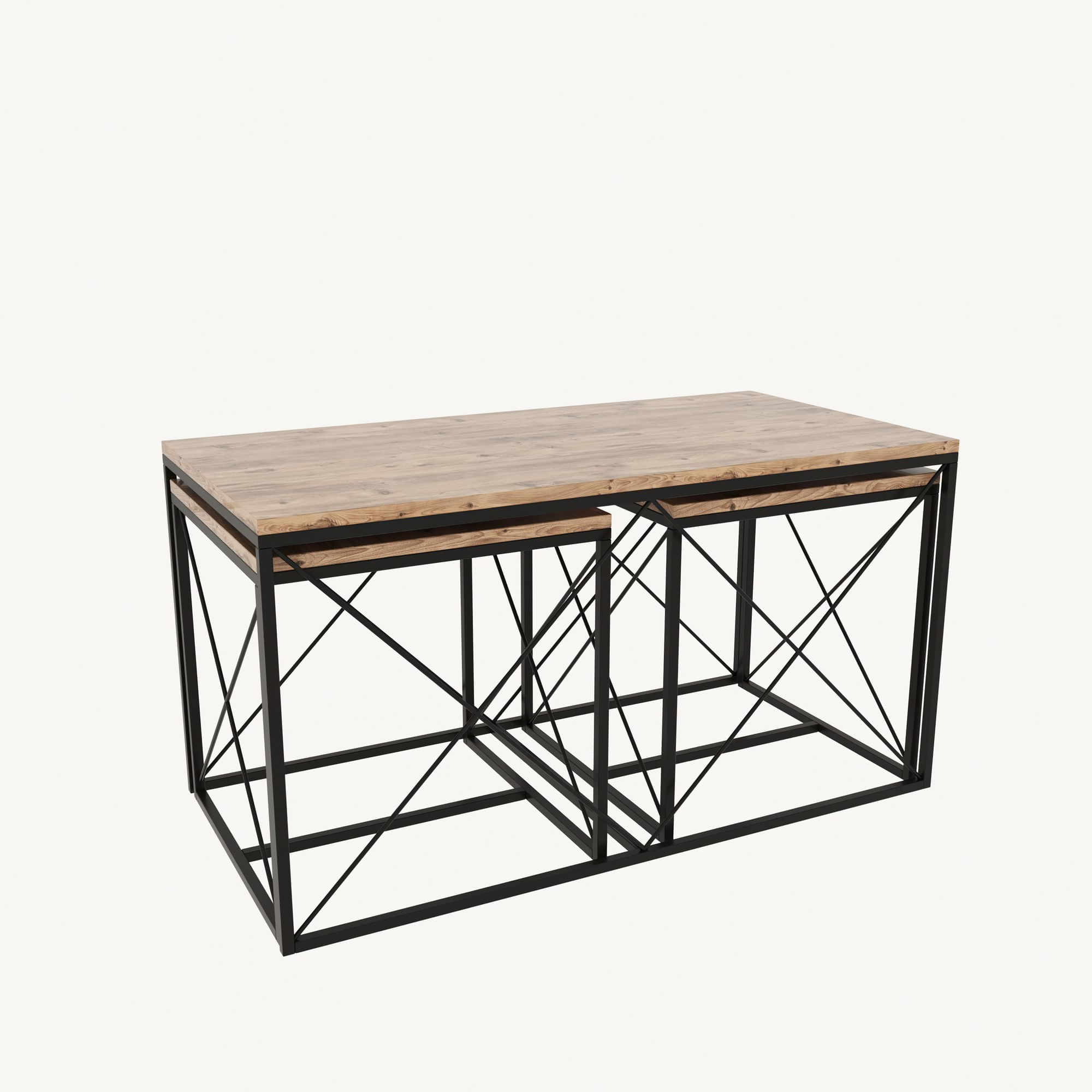 Set masute de cafea, Hanah Home, pal melaminat, pin atlantic si negru, 100x52x50 cm si 45x52x45 cm — imaginea 2