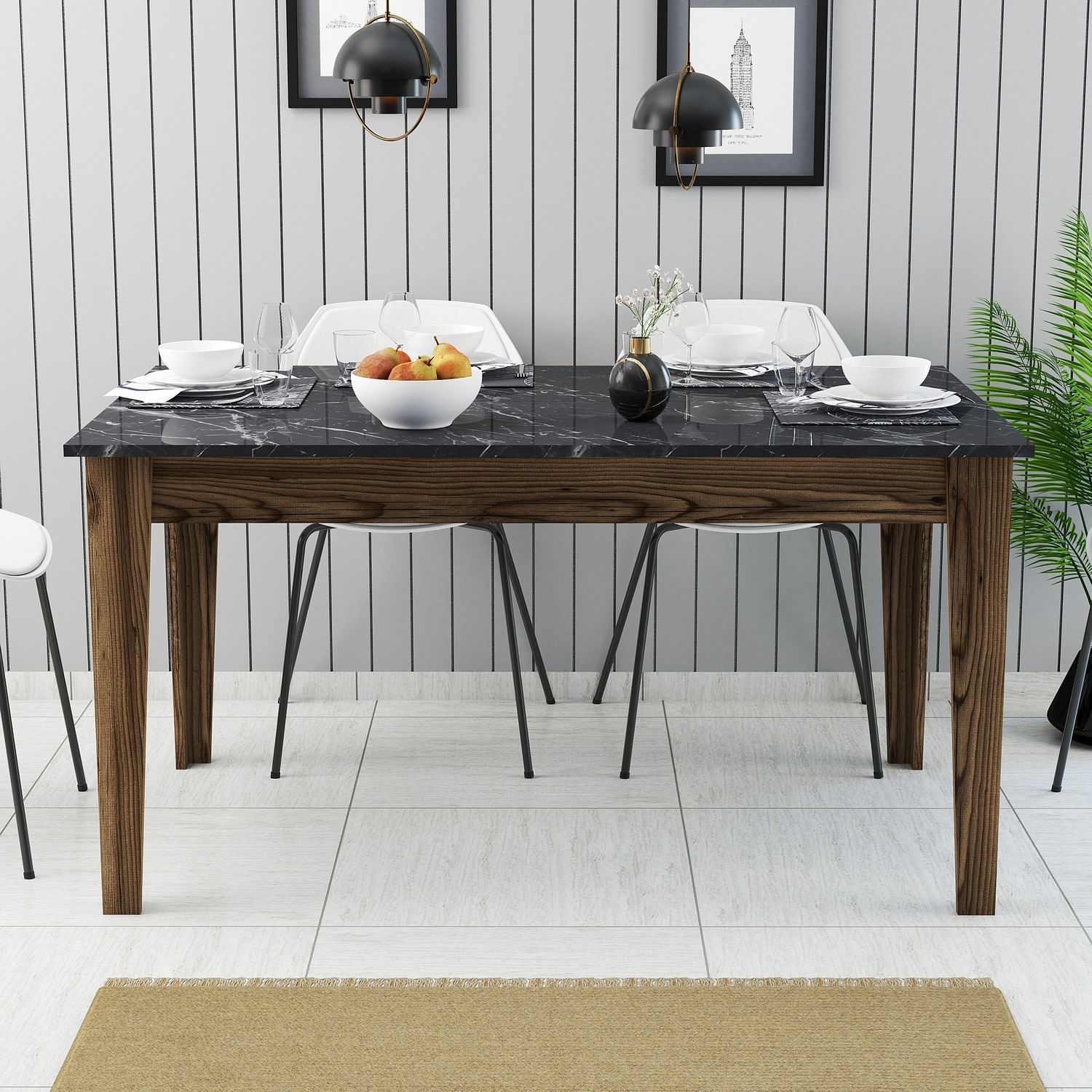 Masa dining, Hanah Home, pal melaminat, nuc si negru, 145x88x75 cm