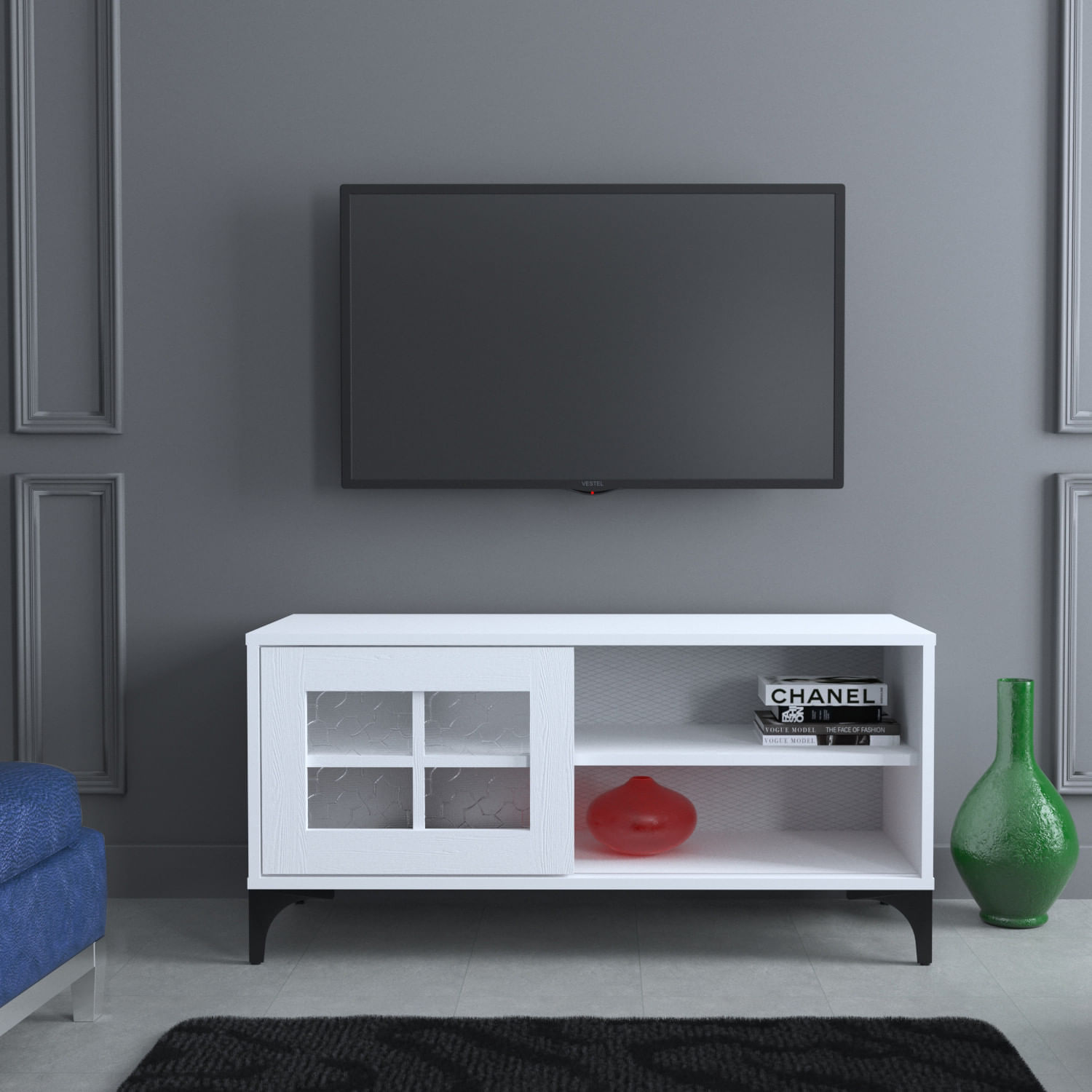 Comoda tv, Hanah Home, pal melaminat, alb, 100x54x42 cm — imaginea 4
