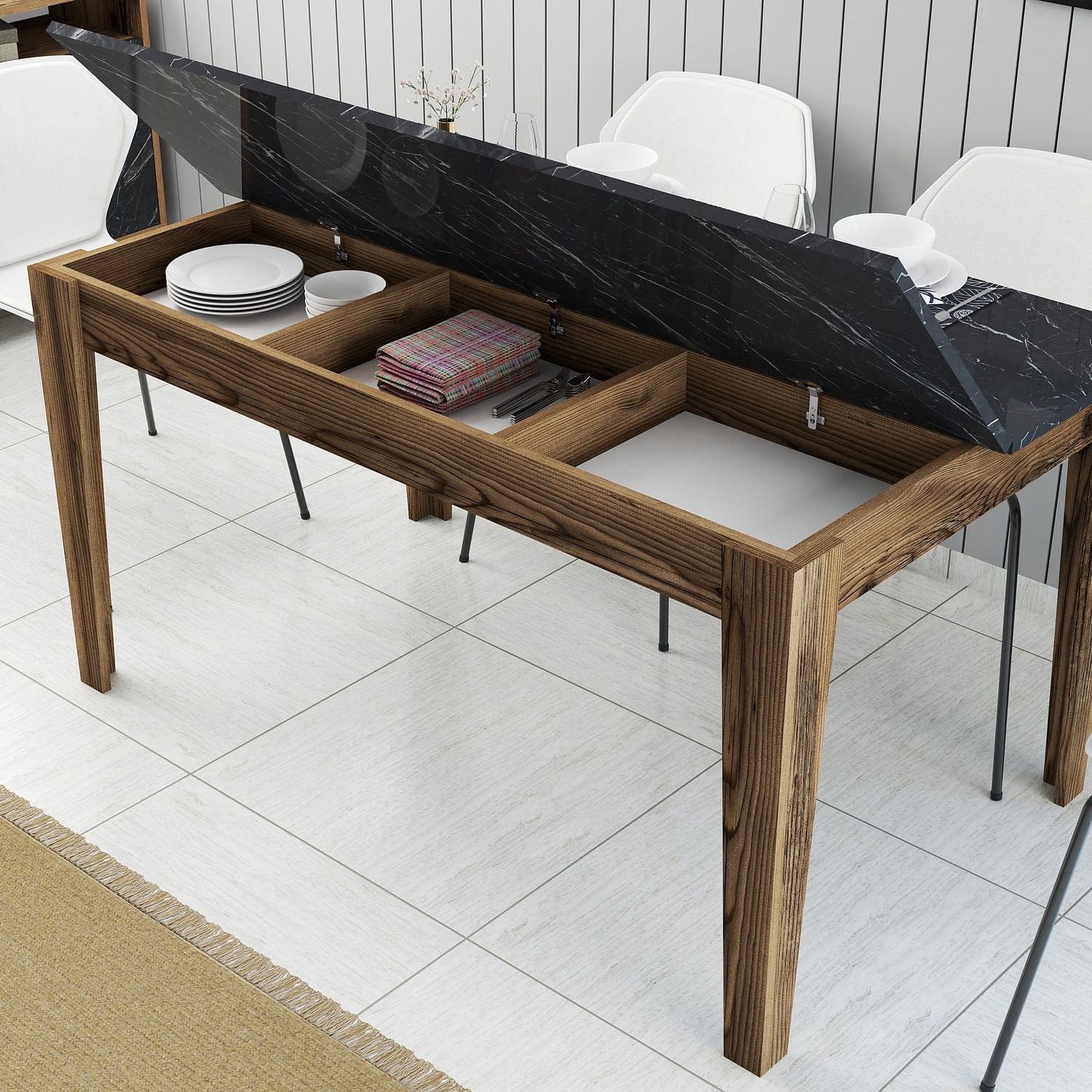 Masa dining, Hanah Home, pal melaminat, nuc si negru, 145x88x75 cm — imaginea 4