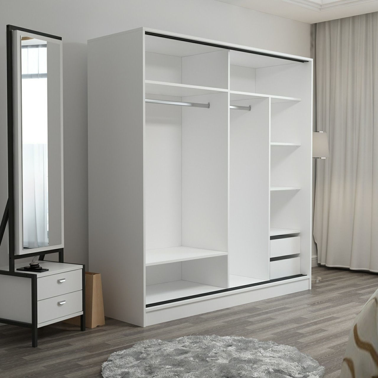 Dulap, Hanah Home, pal melaminat, alb si antracit, 180x190x60 cm — imaginea 2