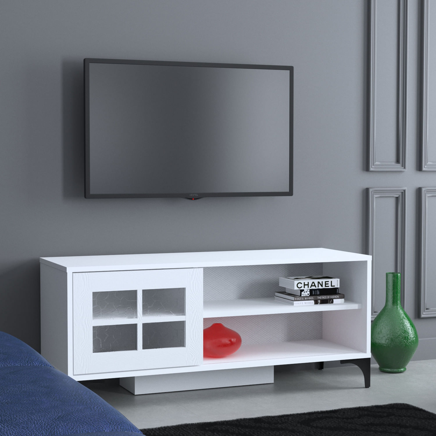 Comoda tv, Hanah Home, pal melaminat, alb, 125x54x42 cm — imaginea 2