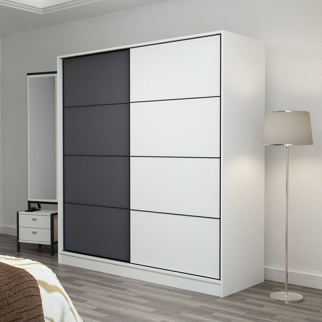 Dulap, Hanah Home, pal melaminat, alb si antracit, 180x190x60 cm — imaginea 3
