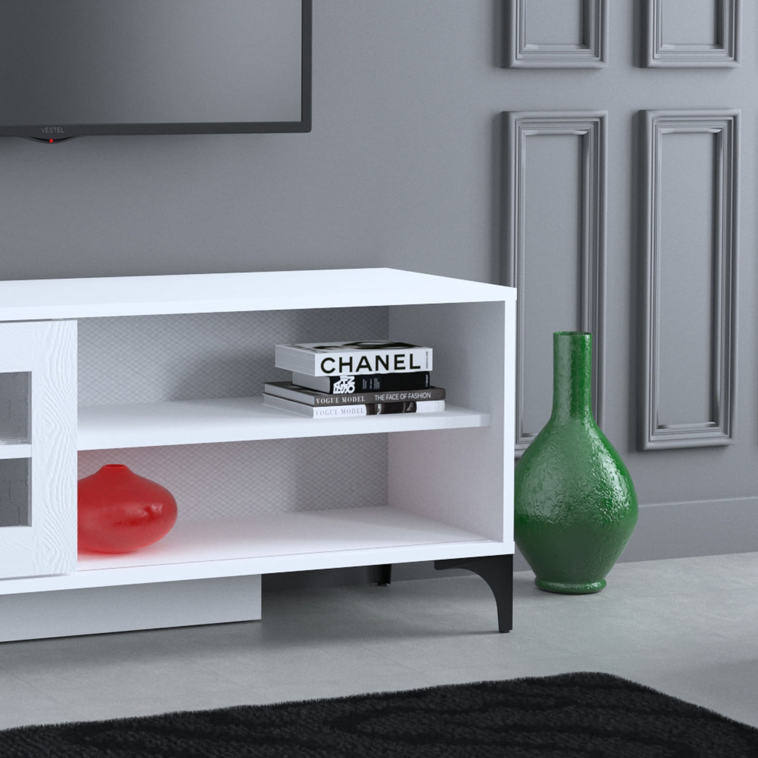 Comoda tv, Hanah Home, pal melaminat, alb, 125x54x42 cm — imaginea 3