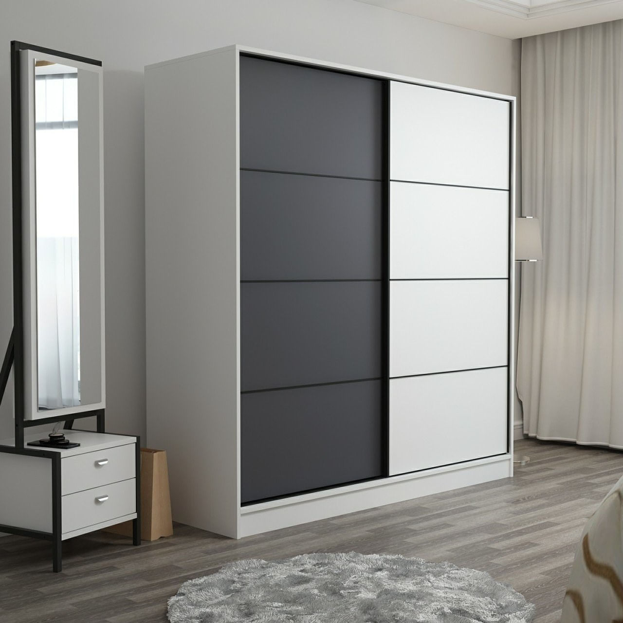 Dulap, Hanah Home, pal melaminat, alb si antracit, 180x190x60 cm — imaginea 4
