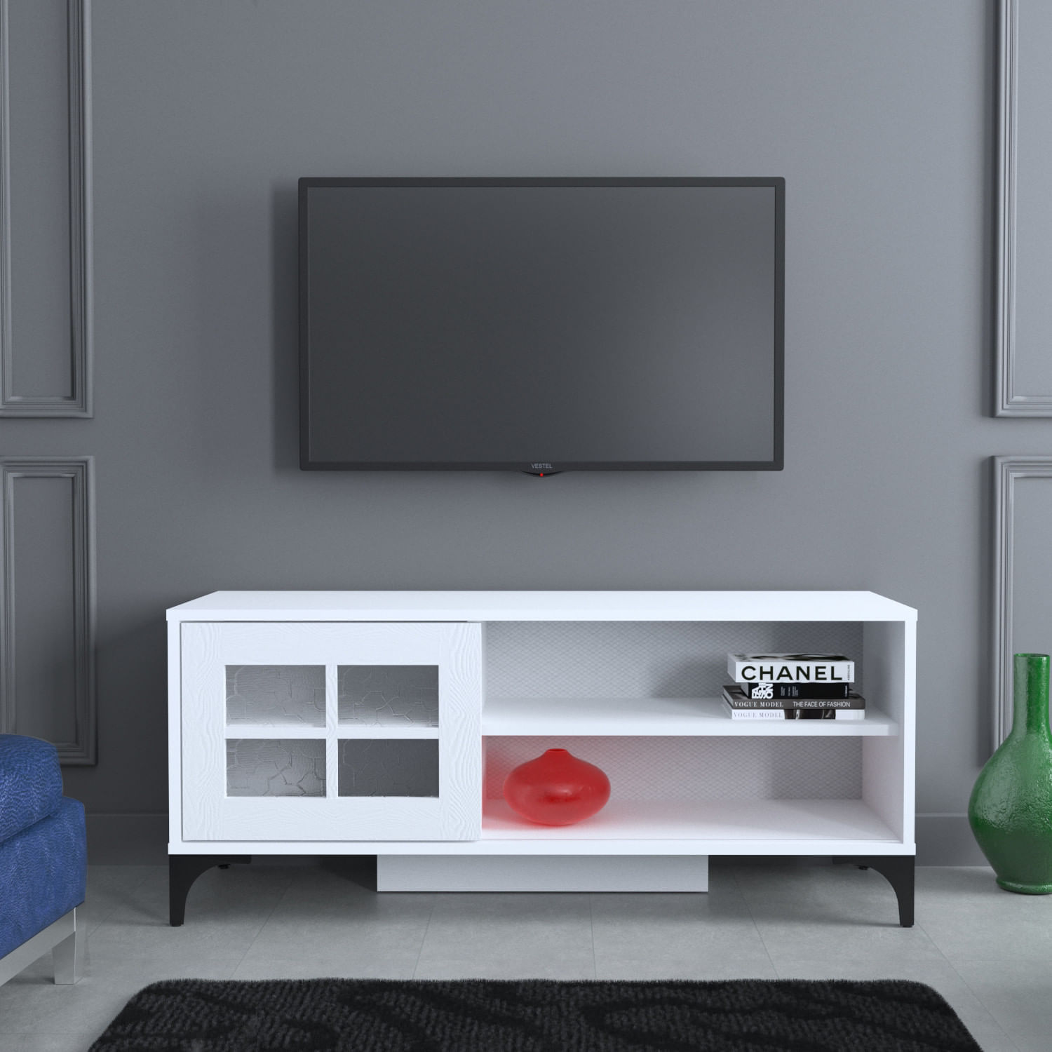 Comoda tv, Hanah Home, pal melaminat, alb, 125x54x42 cm — imaginea 4