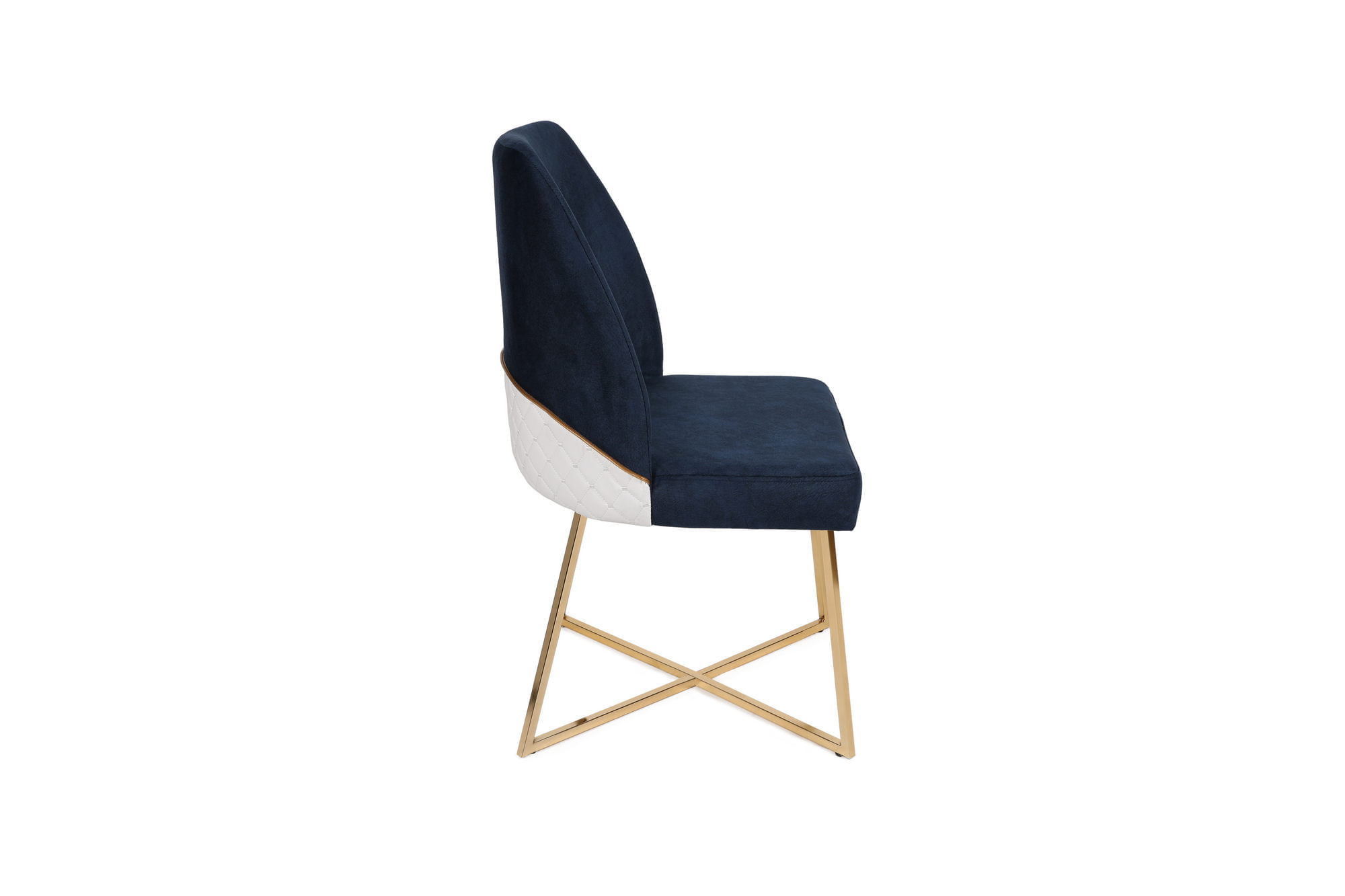 Set scaune, Hanah Home, catifea, auriu si albastru inchis, 50x49x90 cm — imaginea 2