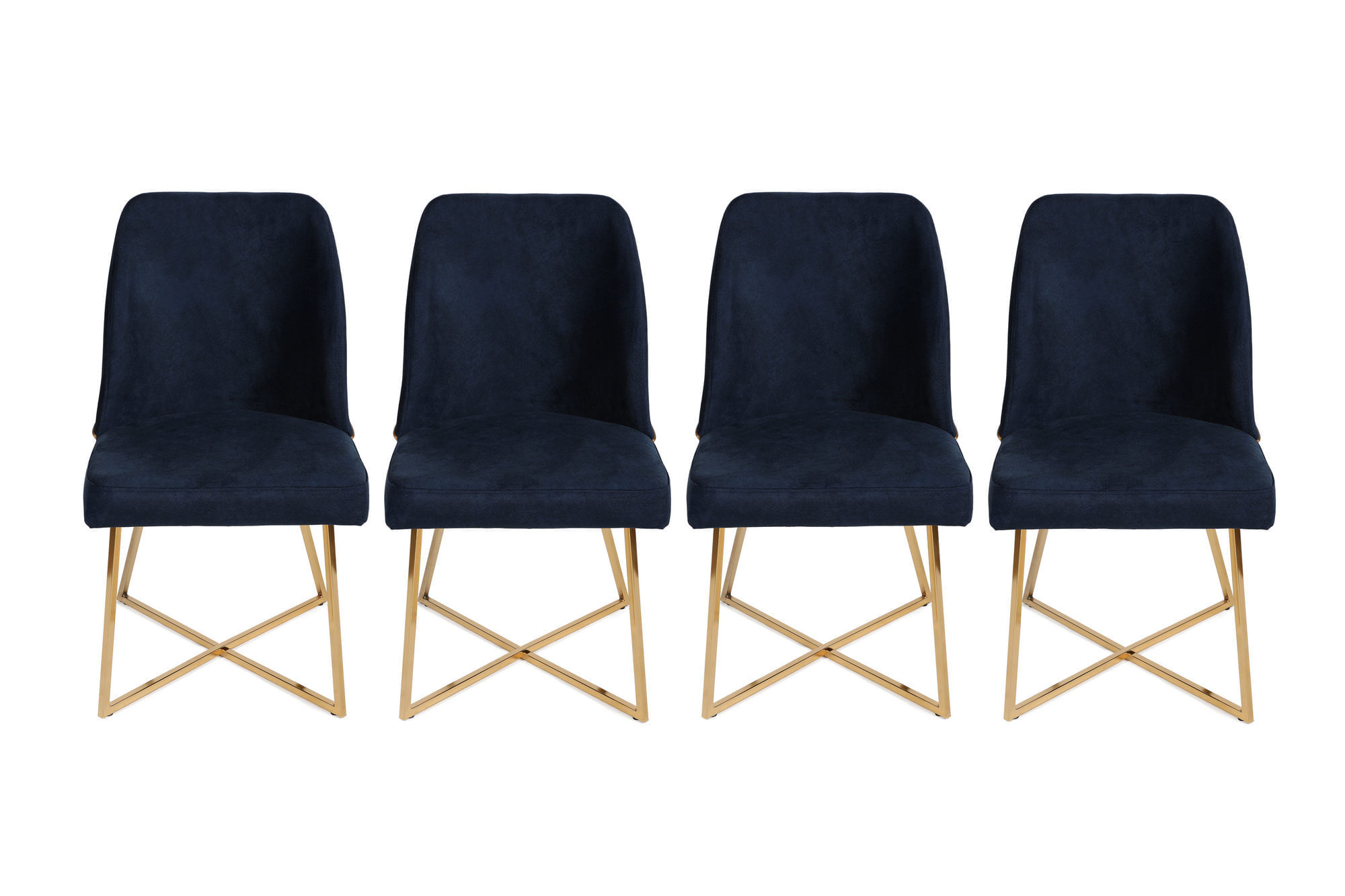 Set scaune, Hanah Home, catifea, auriu si albastru inchis, 50x49x90 cm — imaginea 3