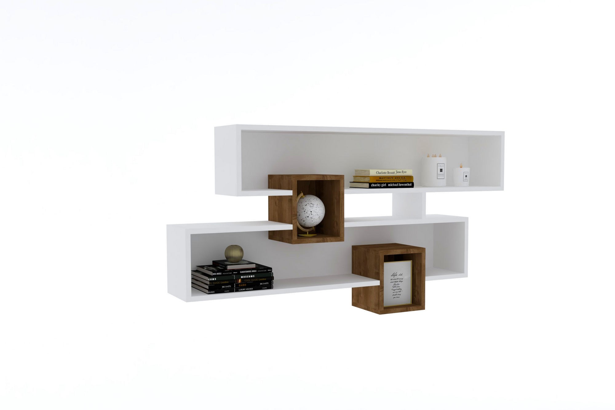 Raft de perete, Hanah Home, pal melaminat, nuc si alb, 120x75x22 cm — imaginea 2