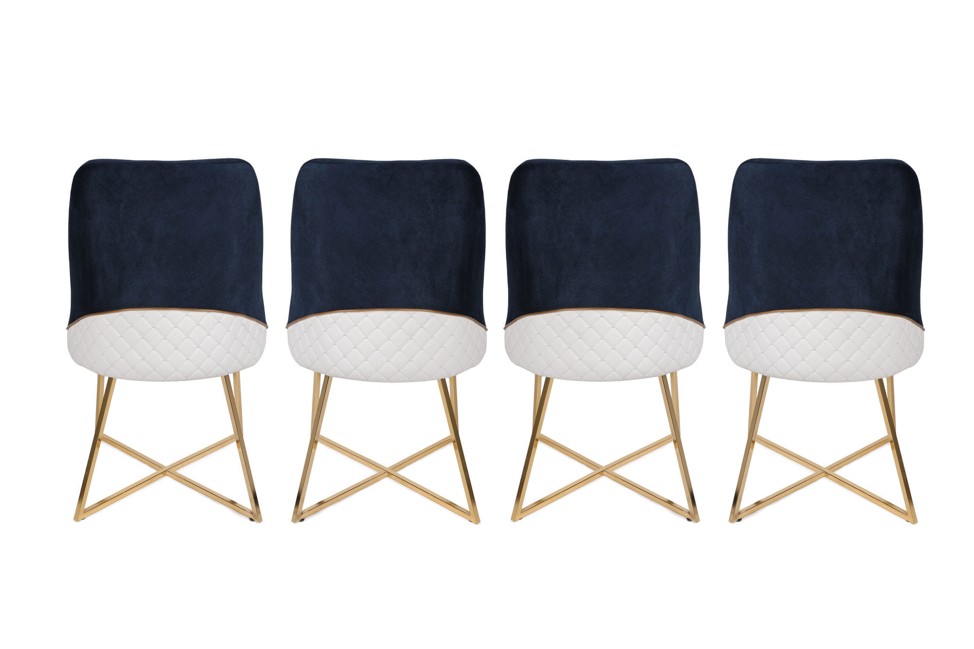 Set scaune, Hanah Home, catifea, auriu si albastru inchis, 50x49x90 cm — imaginea 4