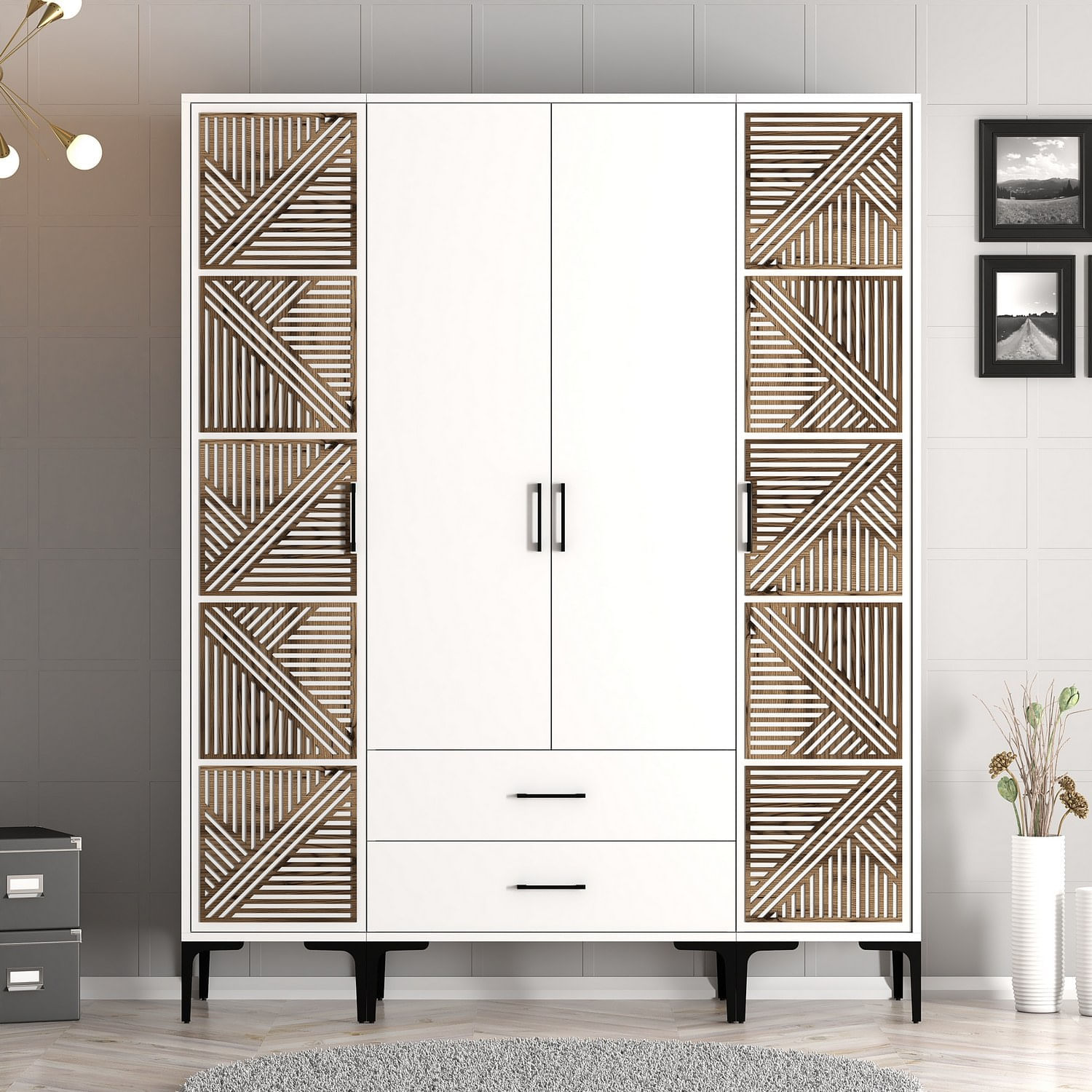Sifonier, Hanah Home, panou aglomerat cu melamina, alb, 160x201.4x47.5 cm — imaginea 2