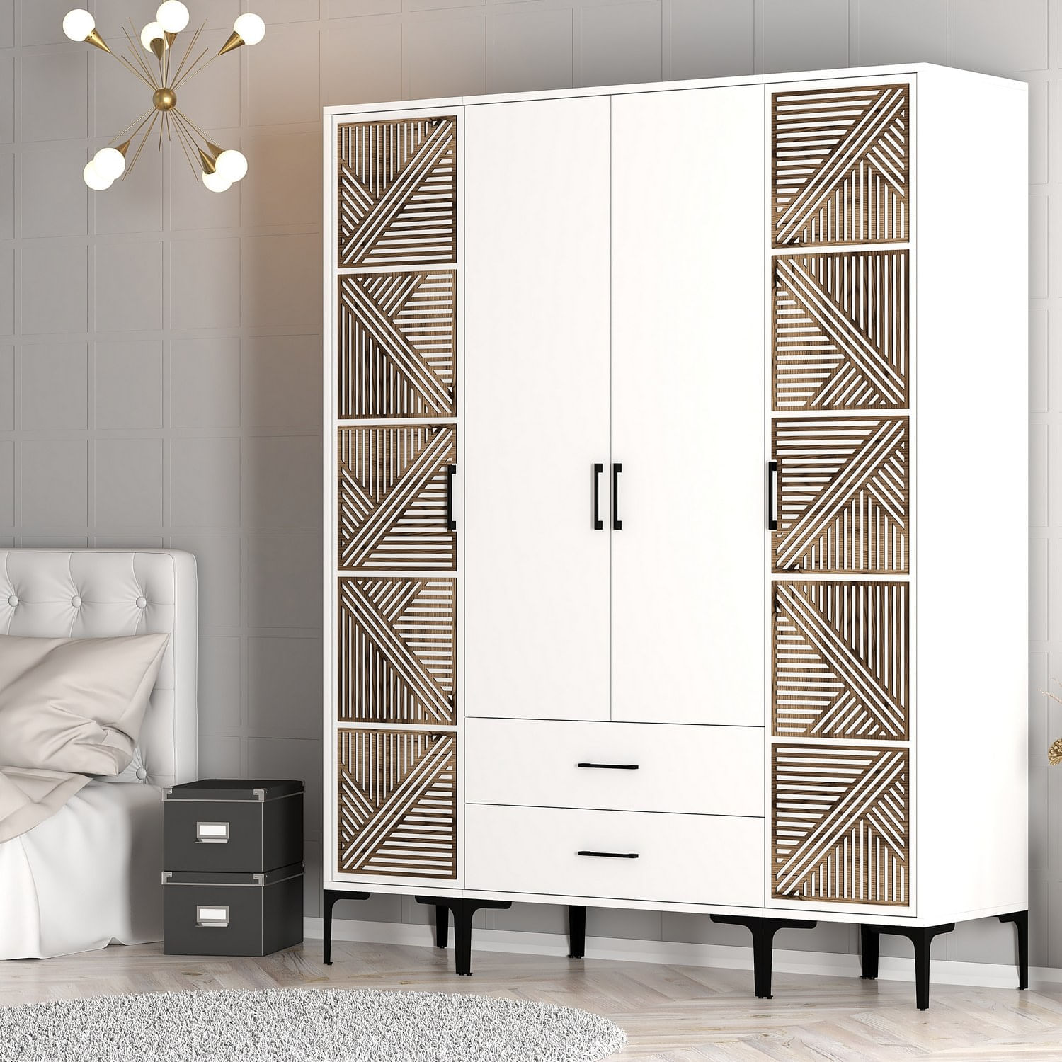 Sifonier, Hanah Home, panou aglomerat cu melamina, alb, 160x201.4x47.5 cm — imaginea 3