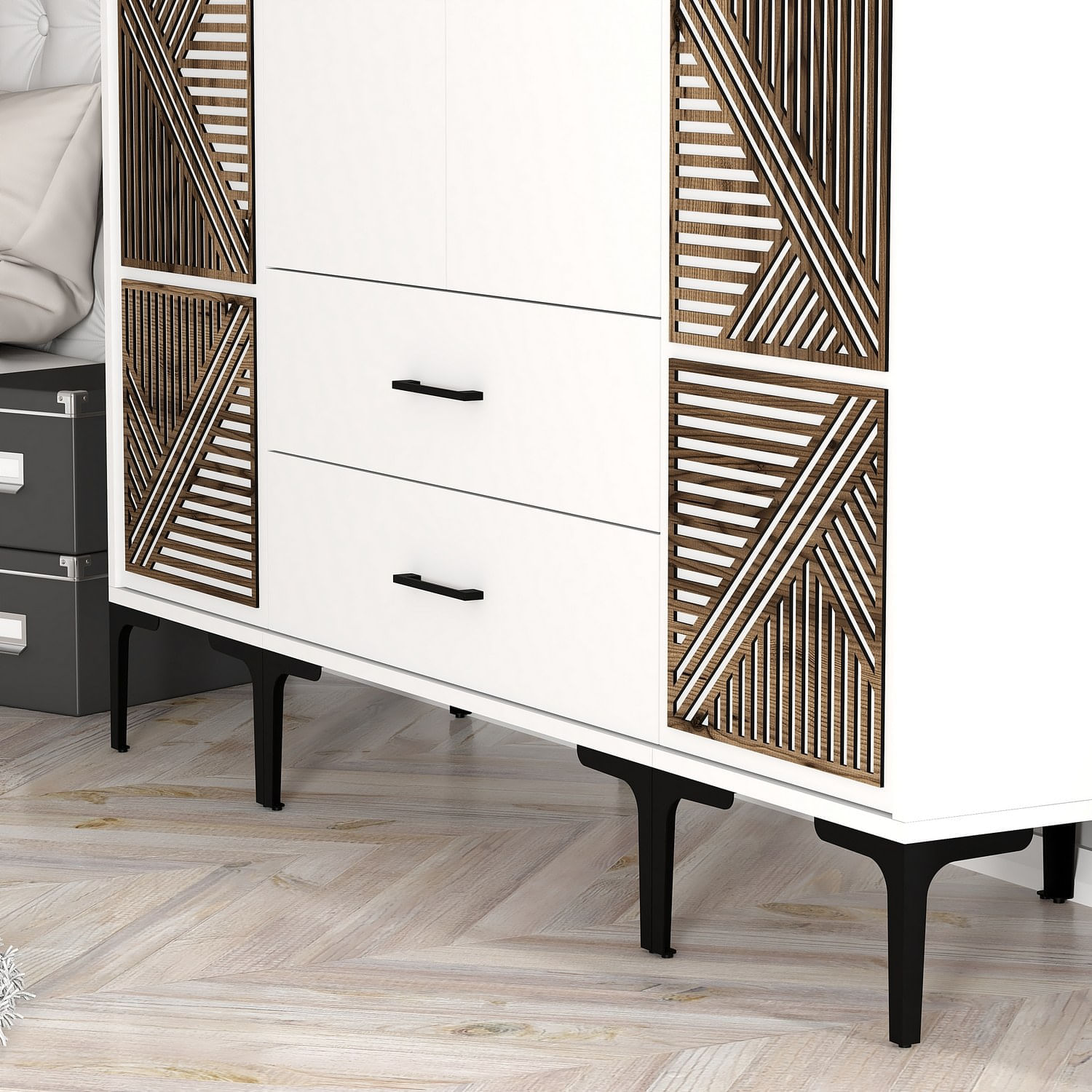 Sifonier, Hanah Home, panou aglomerat cu melamina, alb, 160x201.4x47.5 cm — imaginea 5