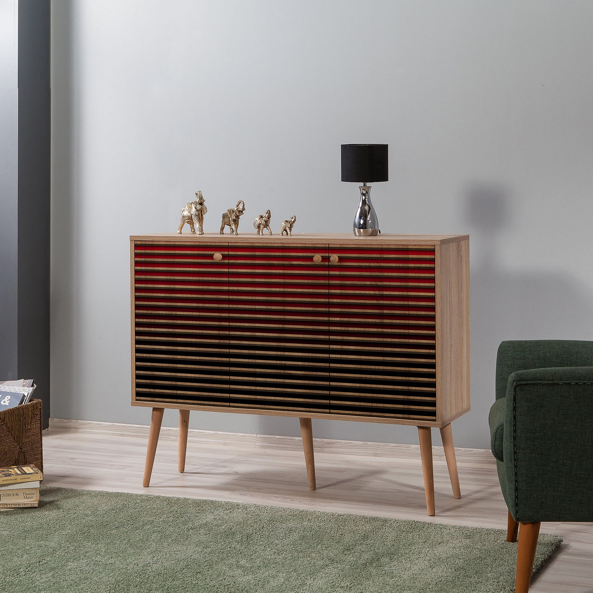 Consola, Hanah Home, panou de particule melaminat, stejar sonoma, 120x36x90 cm — imaginea 2