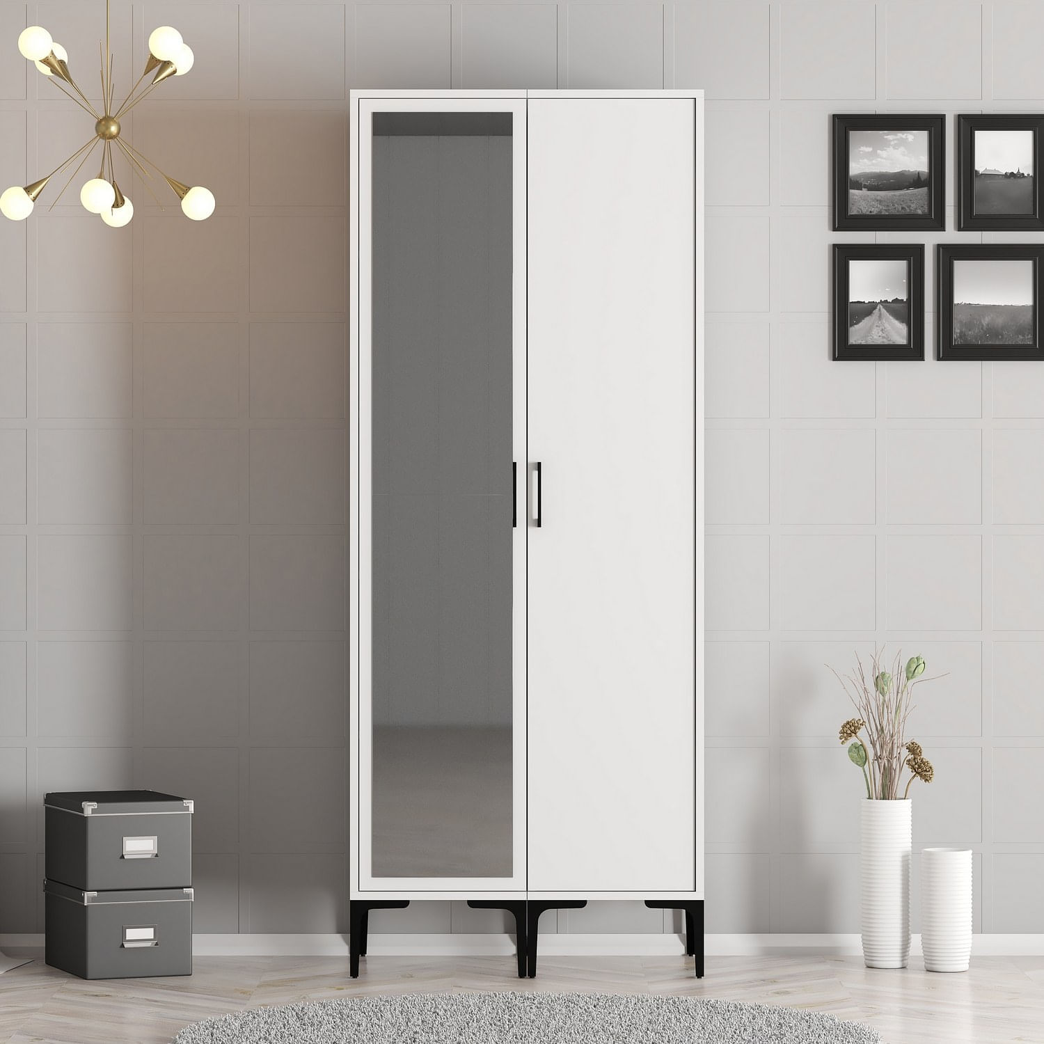 Sifonier, Hanah Home, panou de particule acoperit cu melamina, alb, 80x201.4x47.5 cm — imaginea 3