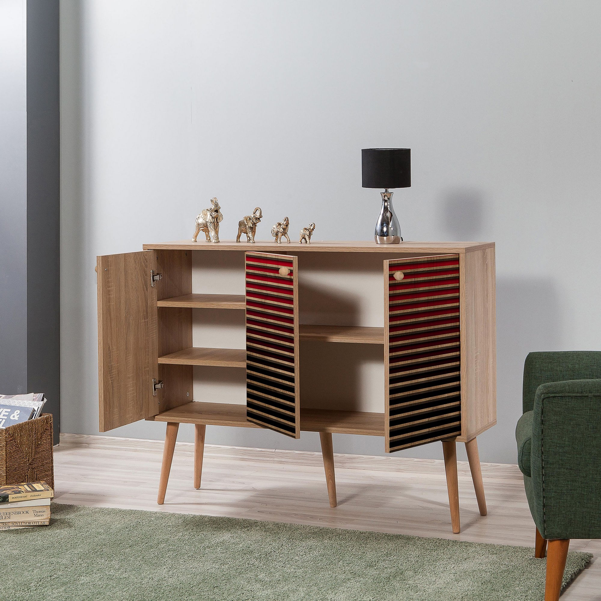 Consola, Hanah Home, panou de particule melaminat, stejar sonoma, 120x36x90 cm — imaginea 3