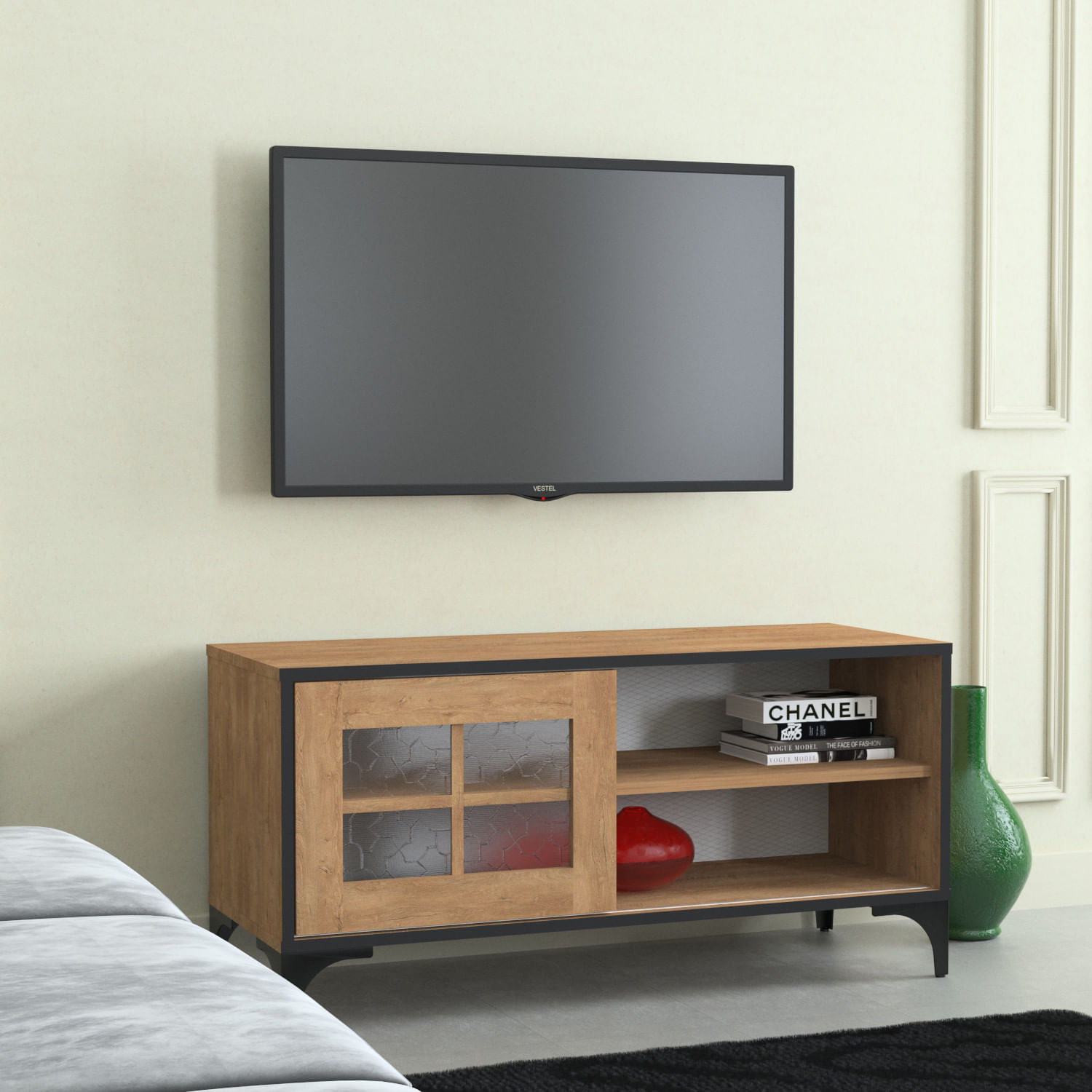 Comoda tv, Hanah Home, pal melaminat, stejar, 100x54x42 cm — imaginea 2