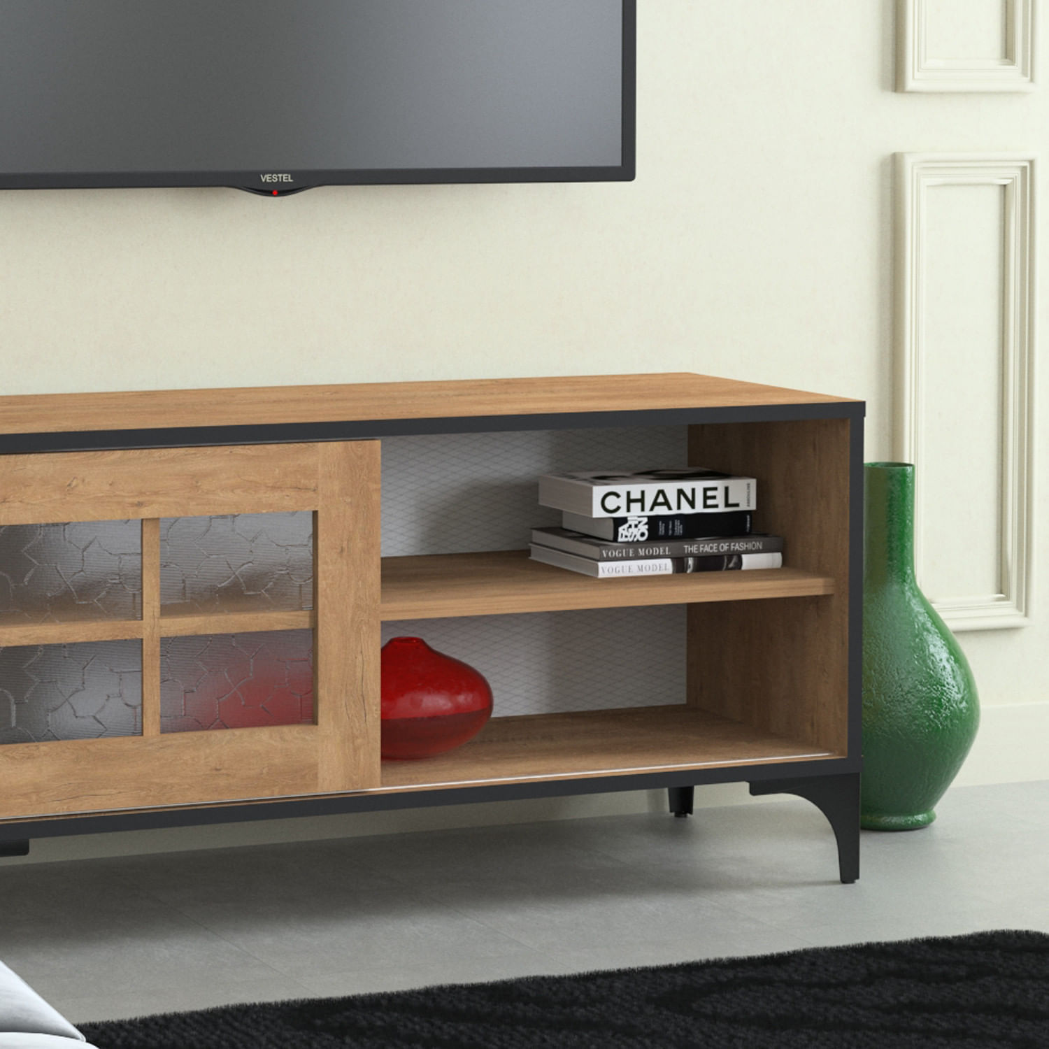 Comoda tv, Hanah Home, pal melaminat, stejar, 100x54x42 cm — imaginea 3