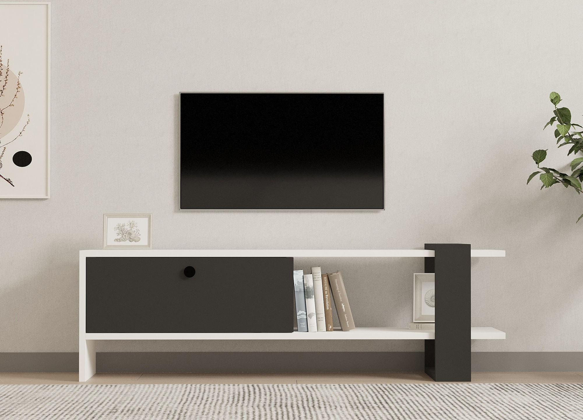 Comoda tv, Hanah Home, pal melaminat, antracit si alb, 120x25x36.8 cm — imaginea 3