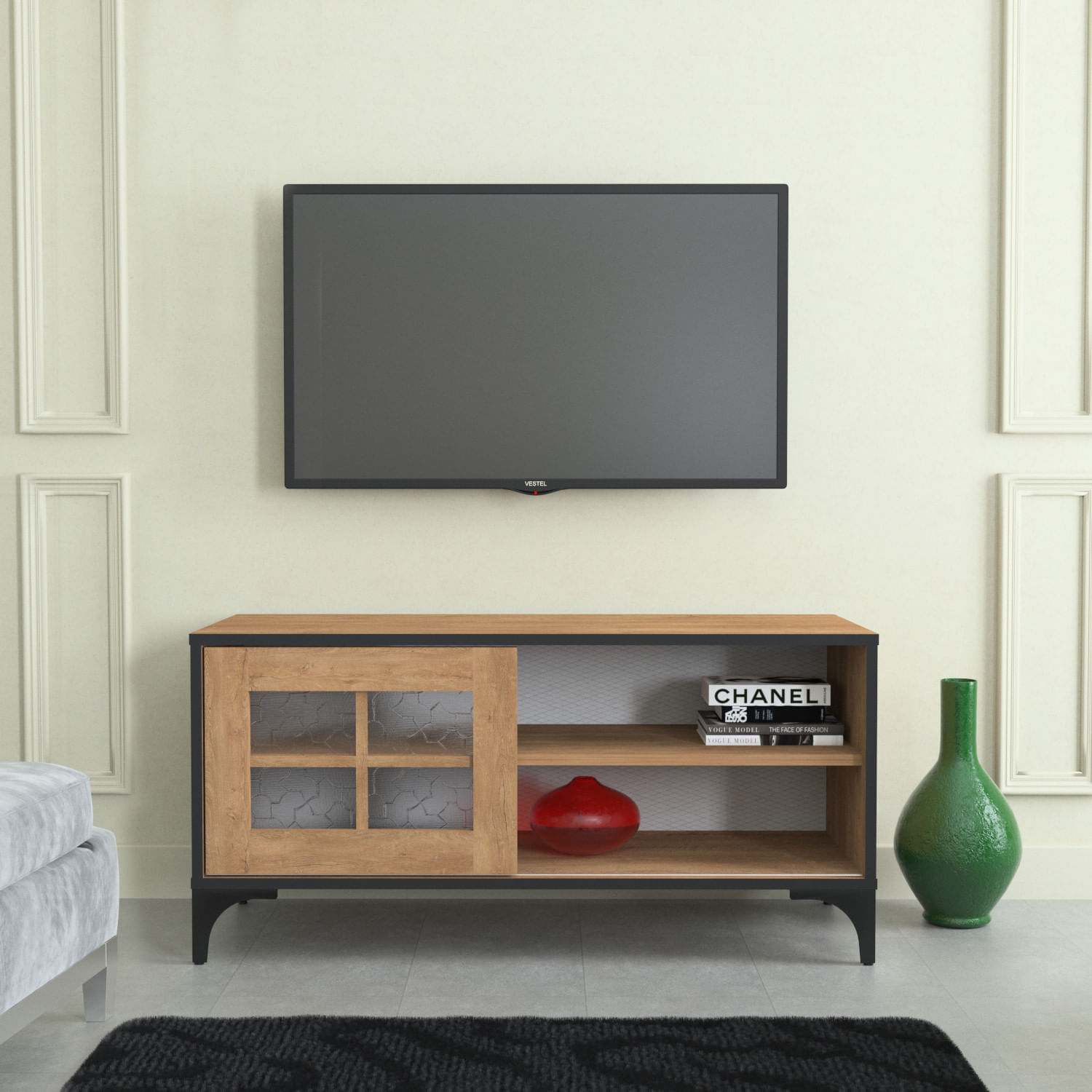 Comoda tv, Hanah Home, pal melaminat, stejar, 100x54x42 cm — imaginea 4
