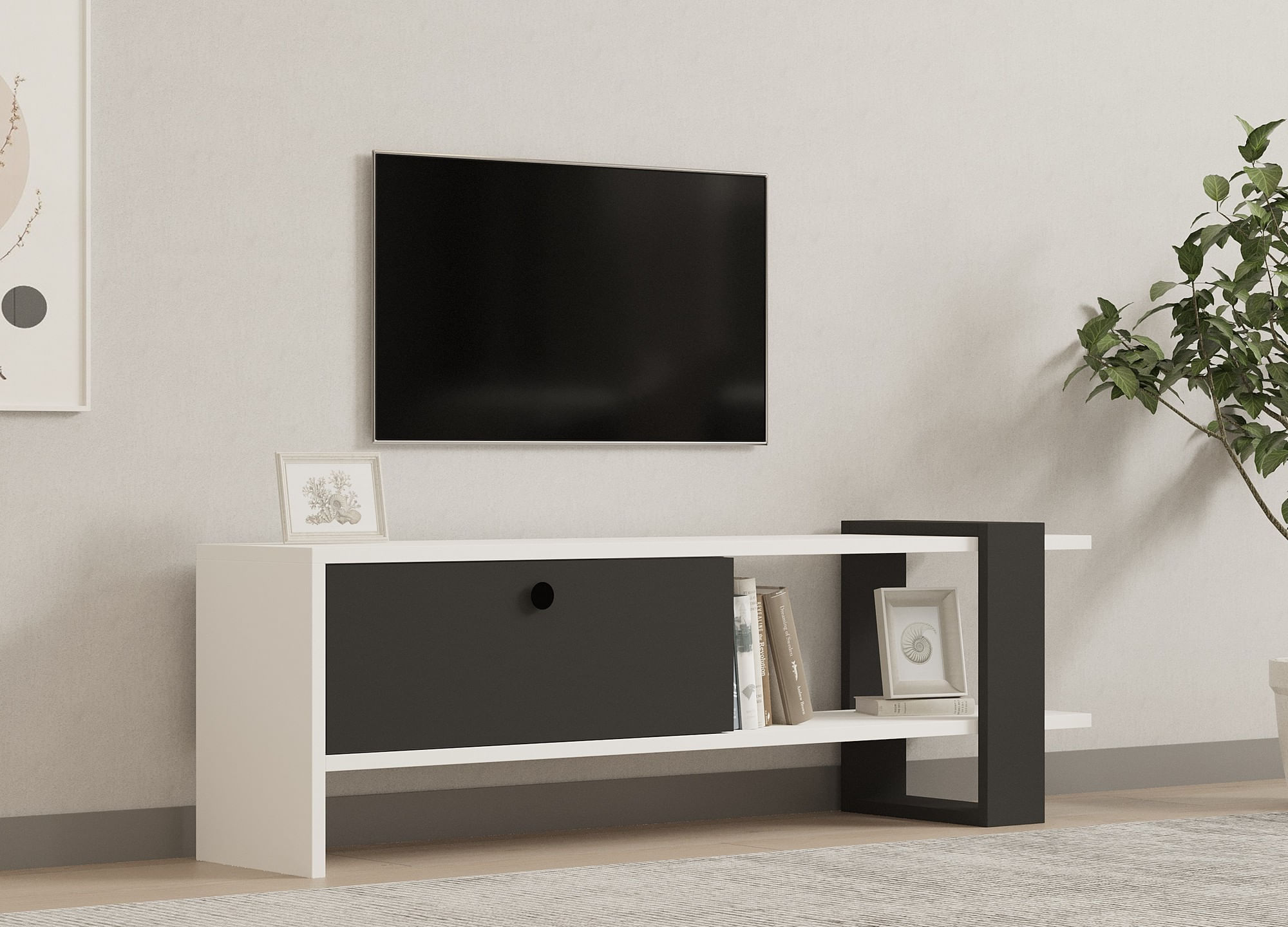 Comoda tv, Hanah Home, pal melaminat, antracit si alb, 120x25x36.8 cm — imaginea 5