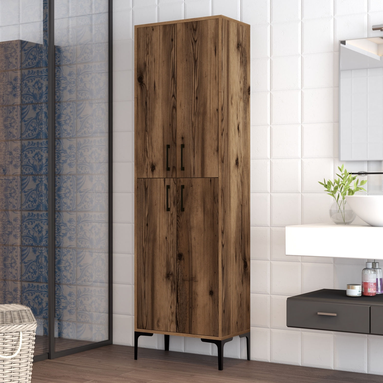 Dulap multifunctional, Hanah Home, pal melaminat, nuc, 60x35x200 cm — imaginea 2