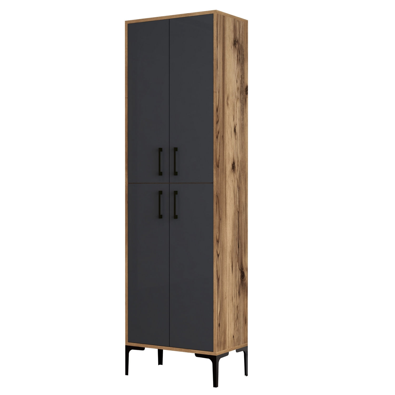 Dulap pantofi, Hanah Home, pal melaminat, nuc si antracit, 60x35x200 cm