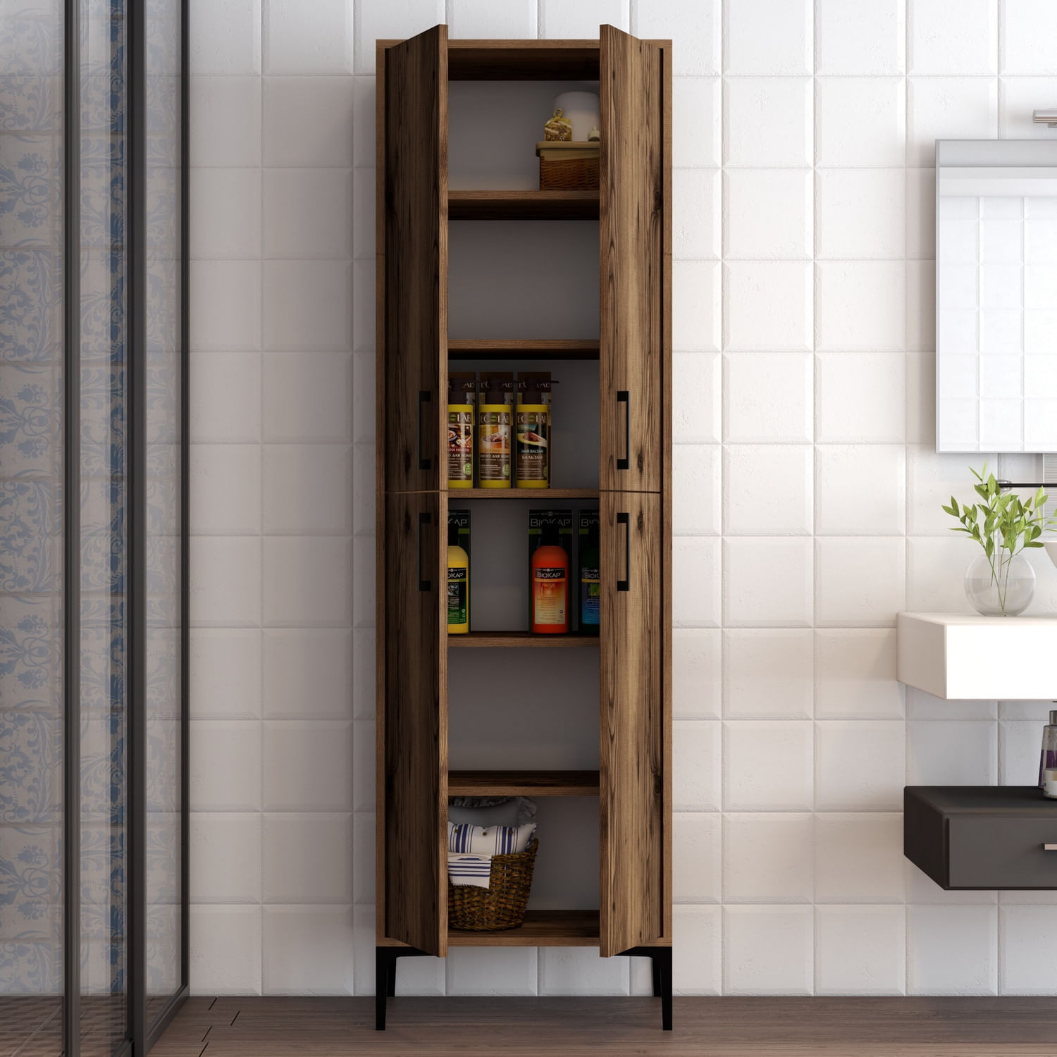 Dulap multifunctional, Hanah Home, pal melaminat, nuc, 60x35x200 cm — imaginea 3