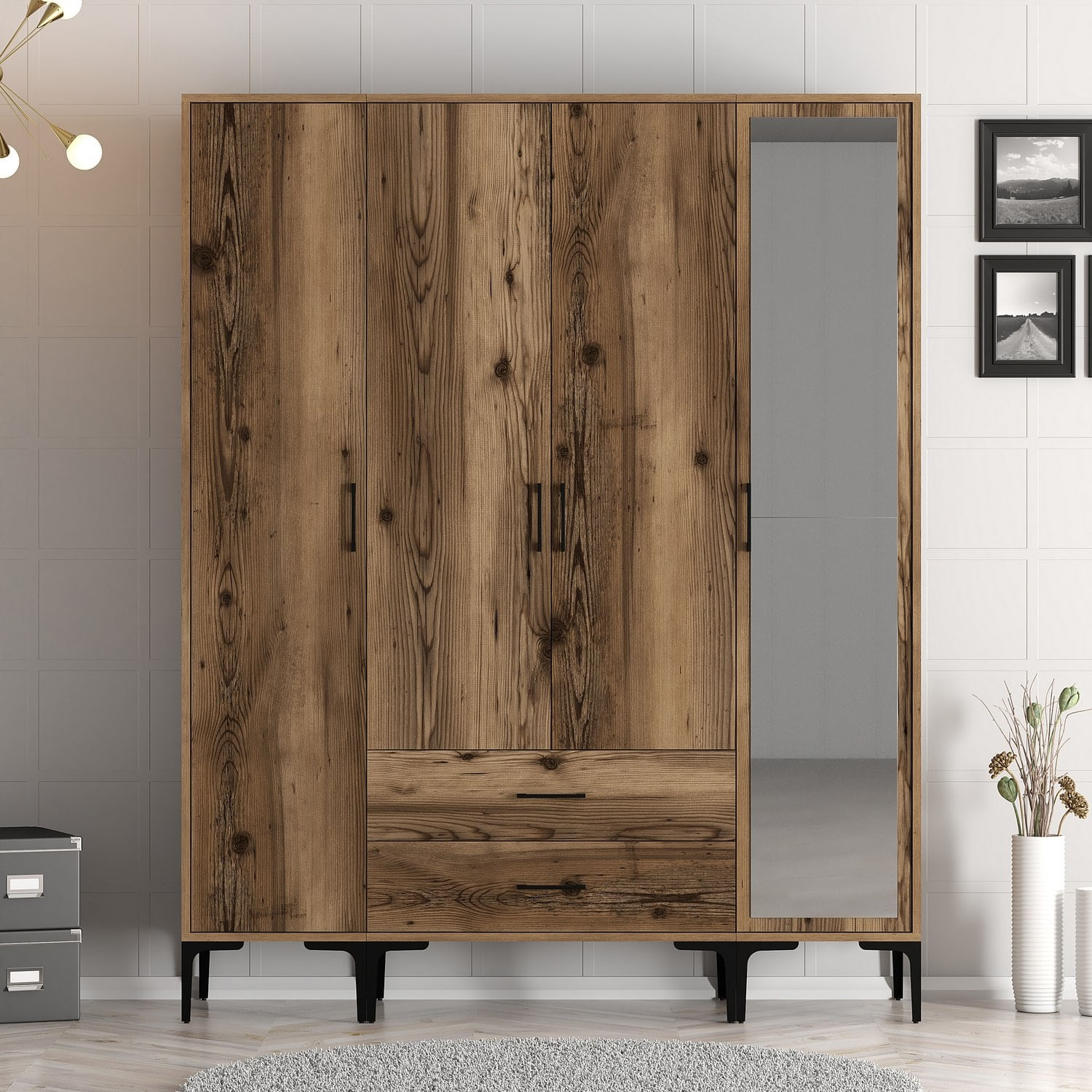 Dulap, Hanah Home, panou aglomerat melaminat, nuc, 160x47.5x201.4 cm — imaginea 2