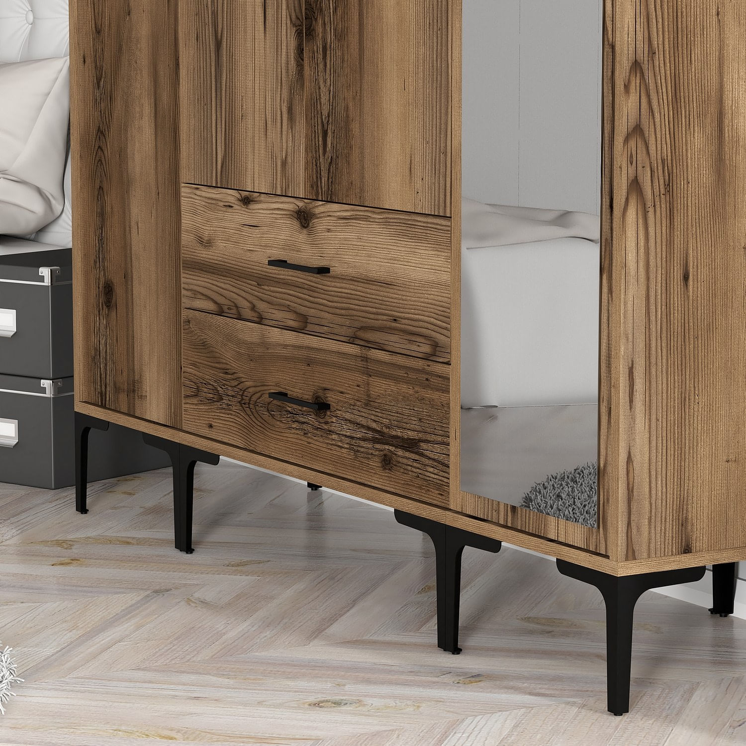 Dulap, Hanah Home, panou aglomerat melaminat, nuc, 160x47.5x201.4 cm — imaginea 4