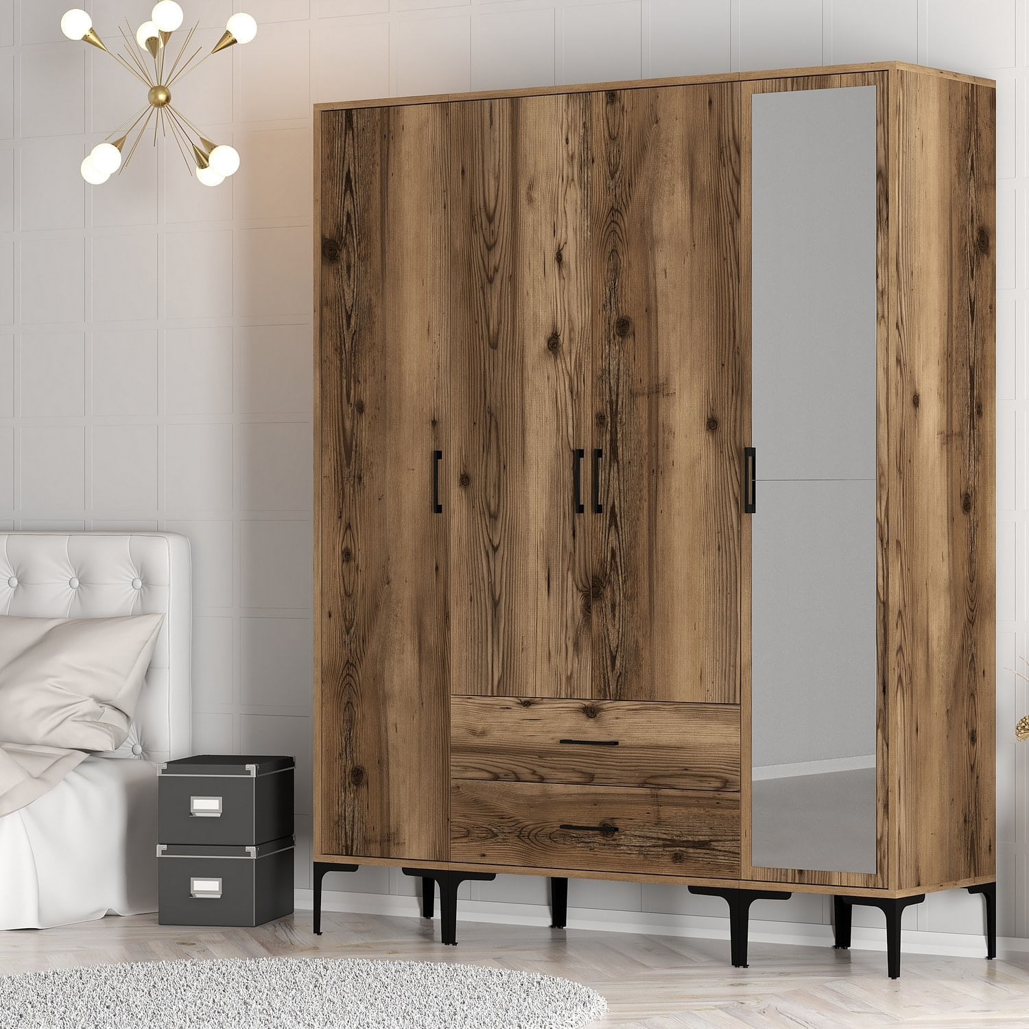 Dulap, Hanah Home, panou aglomerat melaminat, nuc, 160x47.5x201.4 cm — imaginea 5