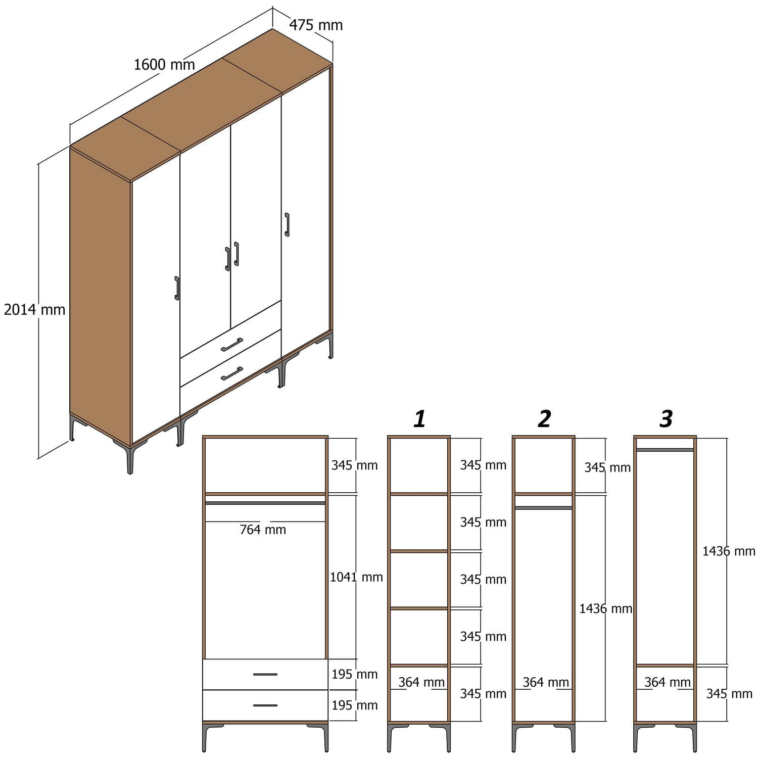 Dulap, Hanah Home, panou aglomerat melaminat, nuc, 160x47.5x201.4 cm — imaginea 6