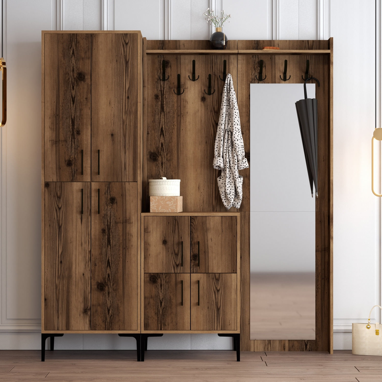 Cuier, Hanah Home, pal melaminat, nuc, 180x35x200 cm — imaginea 2