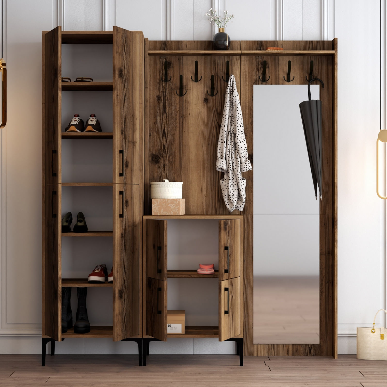 Cuier, Hanah Home, pal melaminat, nuc, 180x35x200 cm — imaginea 3