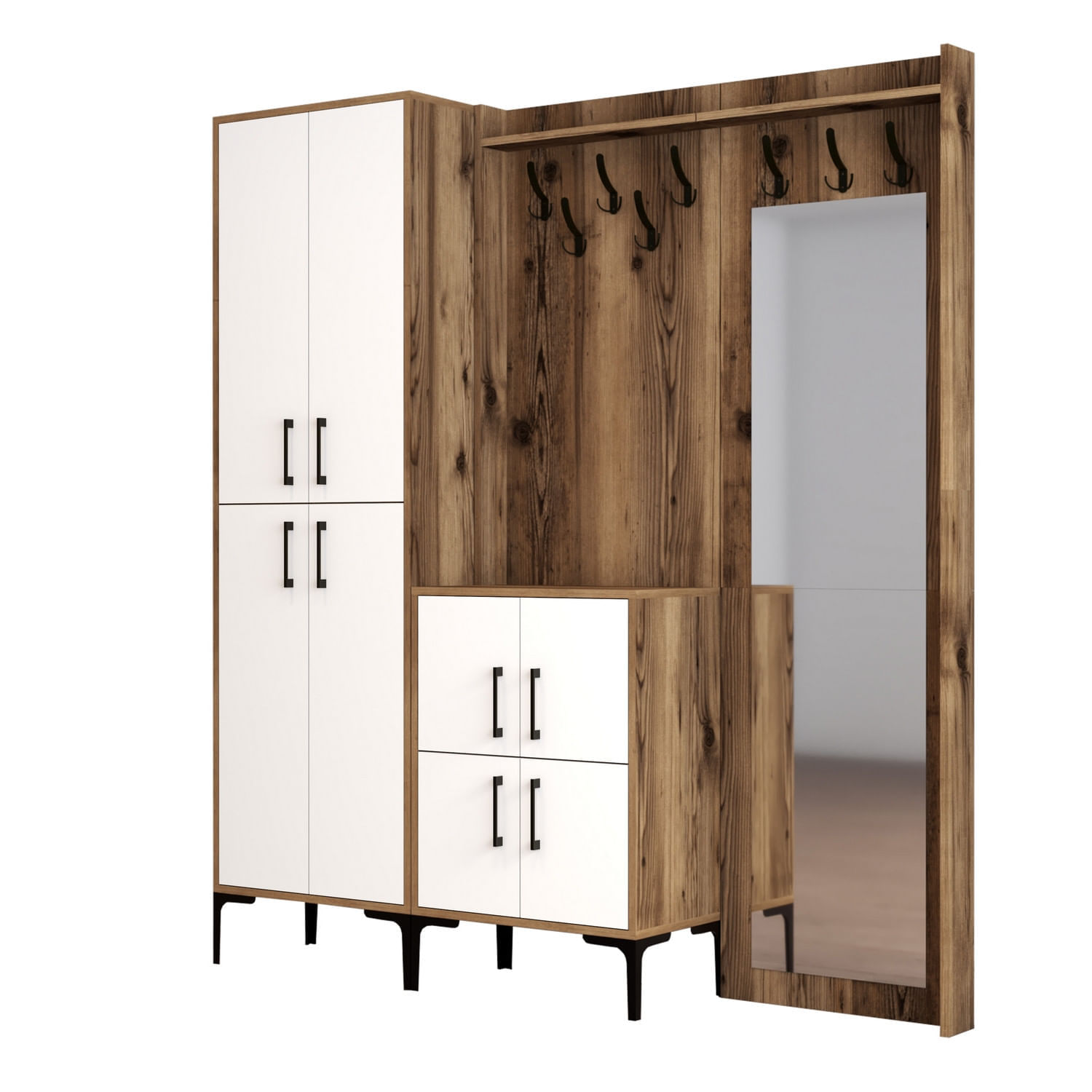 Cuier, Hanah Home, panou de particule melaminat, nuc si alb, 180x35x200 cm