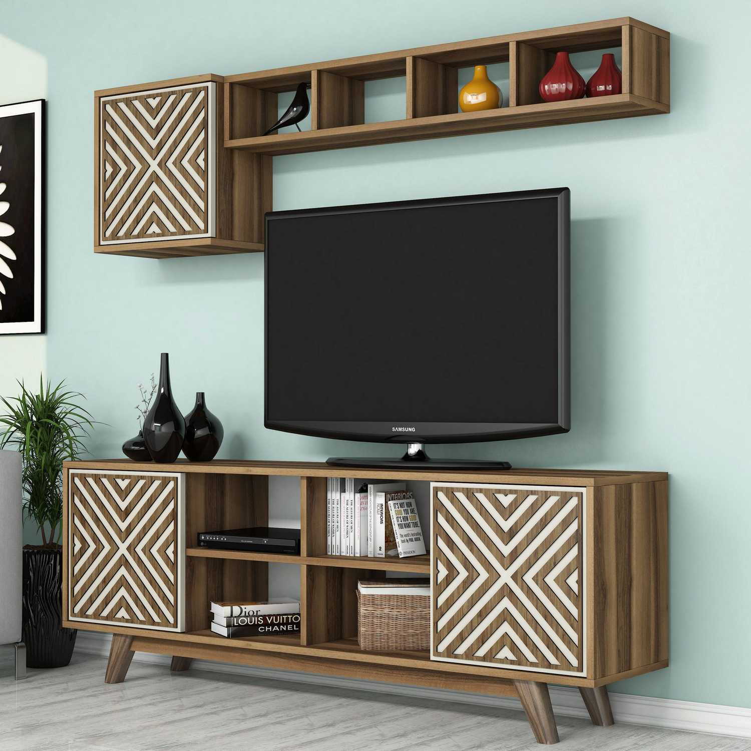 Corp tv, Hanah Home, pal melaminat, nuc si crem, 160x35x56.2 cm — imaginea 3